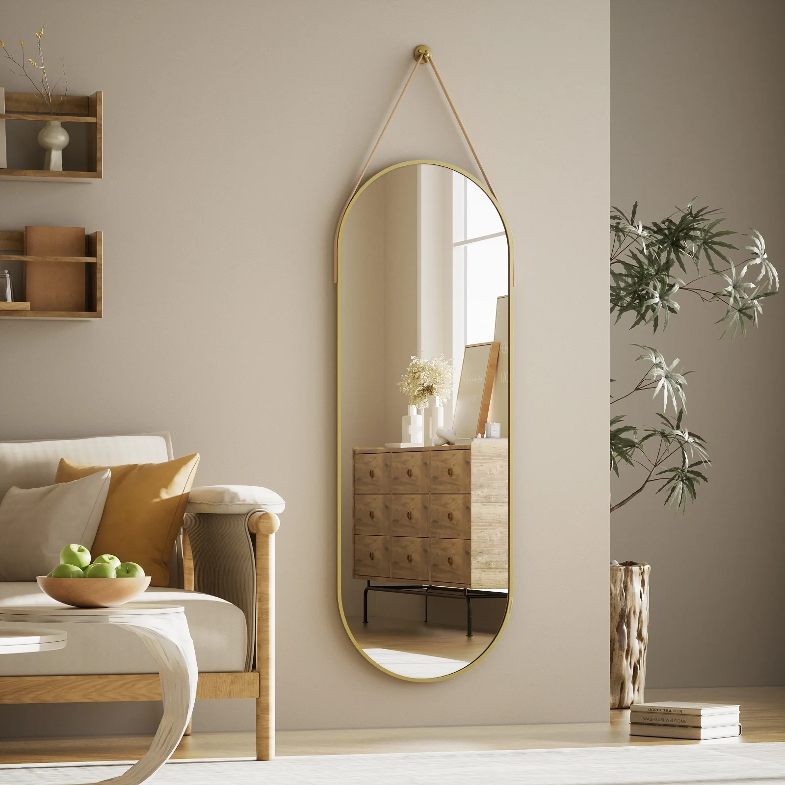 48 x 16 Inch Full Length Wall Mirror with Leather Strap, Hanging Full Body Mirror for Bedroom, Entryway and Home Decor - Image 20