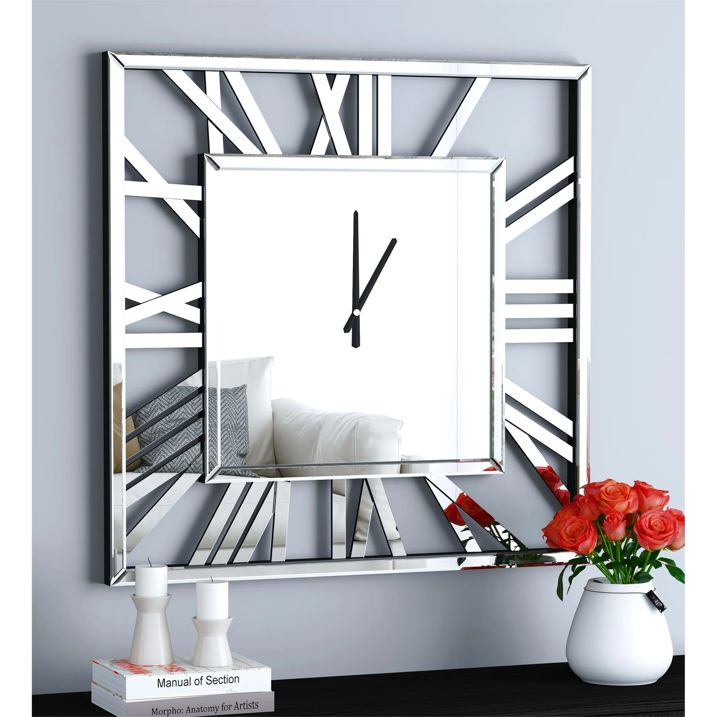 Large Modern Mirrored Wall Clock, Oversized Decorative Hanging Clock for Living Room, Bedroom and Home Decor - Image 2