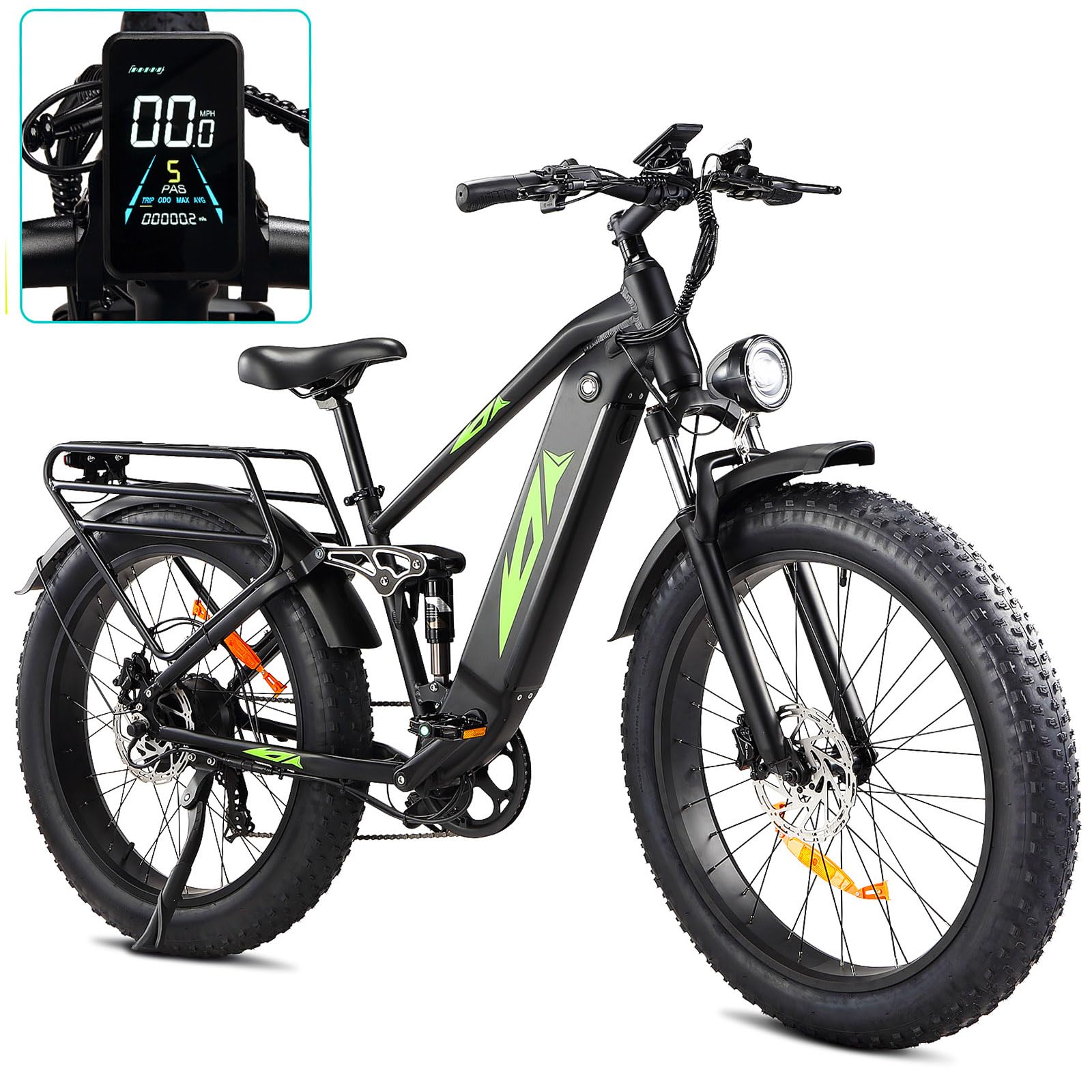 1000W Electric Bike for Adults, 48V 17.5Ah Battery, 26-Inch Fat Tires, Full Suspension, 7-Speed, 28 MPH, Up to 60 Miles, UL Certified - Image 2