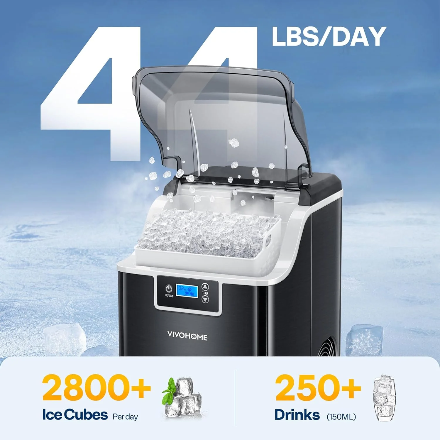 SPECSTAR Nugget Ice Maker Machine, Countertop Ice Maker with Hand Scoop 10 Ice Bags and Self Cleaning Function 44lbs/Day, Silver - Image 9