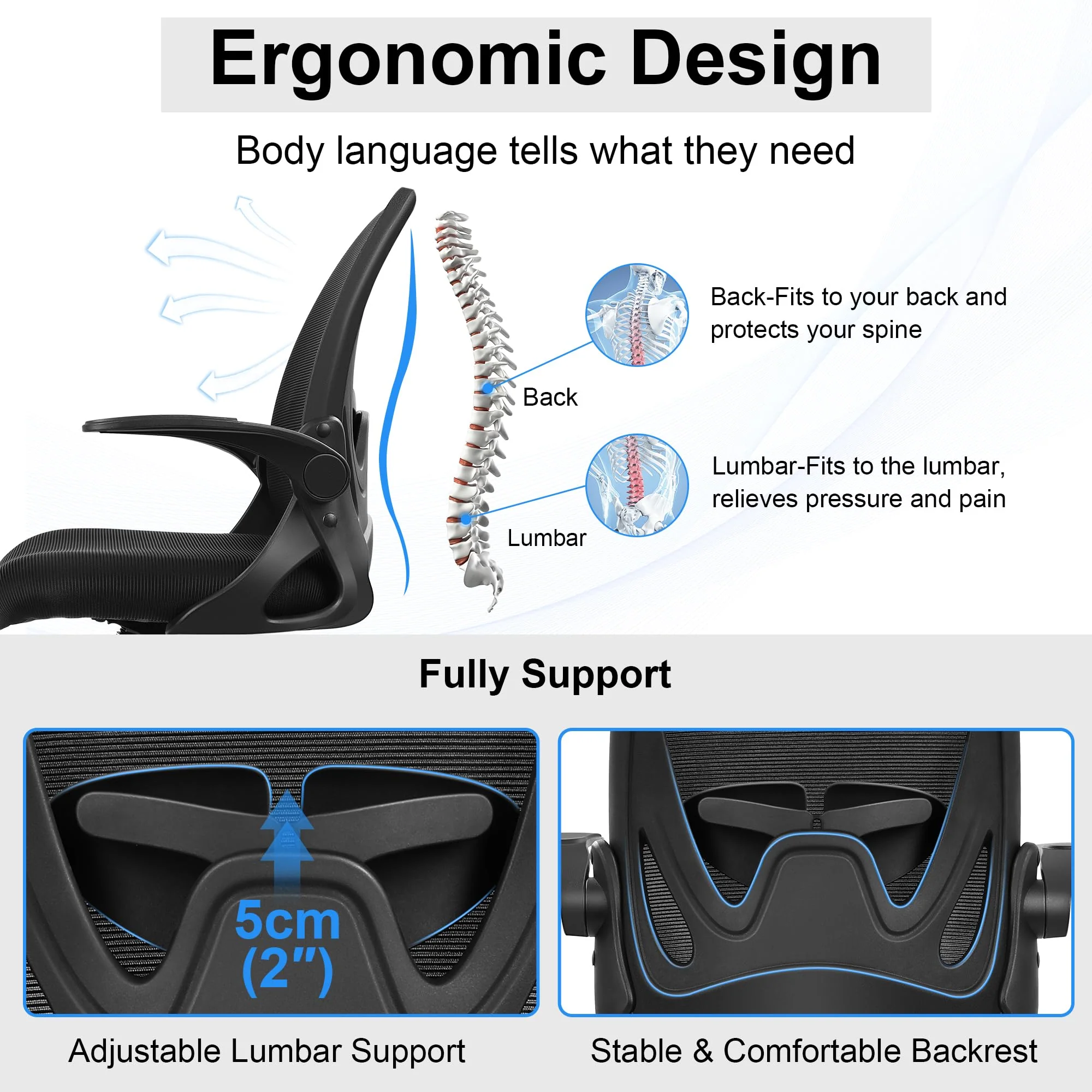 Ergonomic Drafting Chair - Tall Office Chair with Lumbar Support and Adjustable Height - Image 4