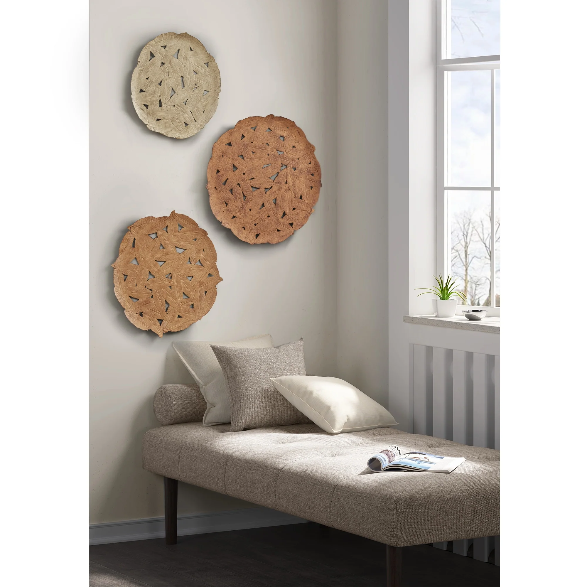 Textured Feather 3-Piece Metal Disc Wall Decor Set, Decorative Wall Art for Home - Image 30