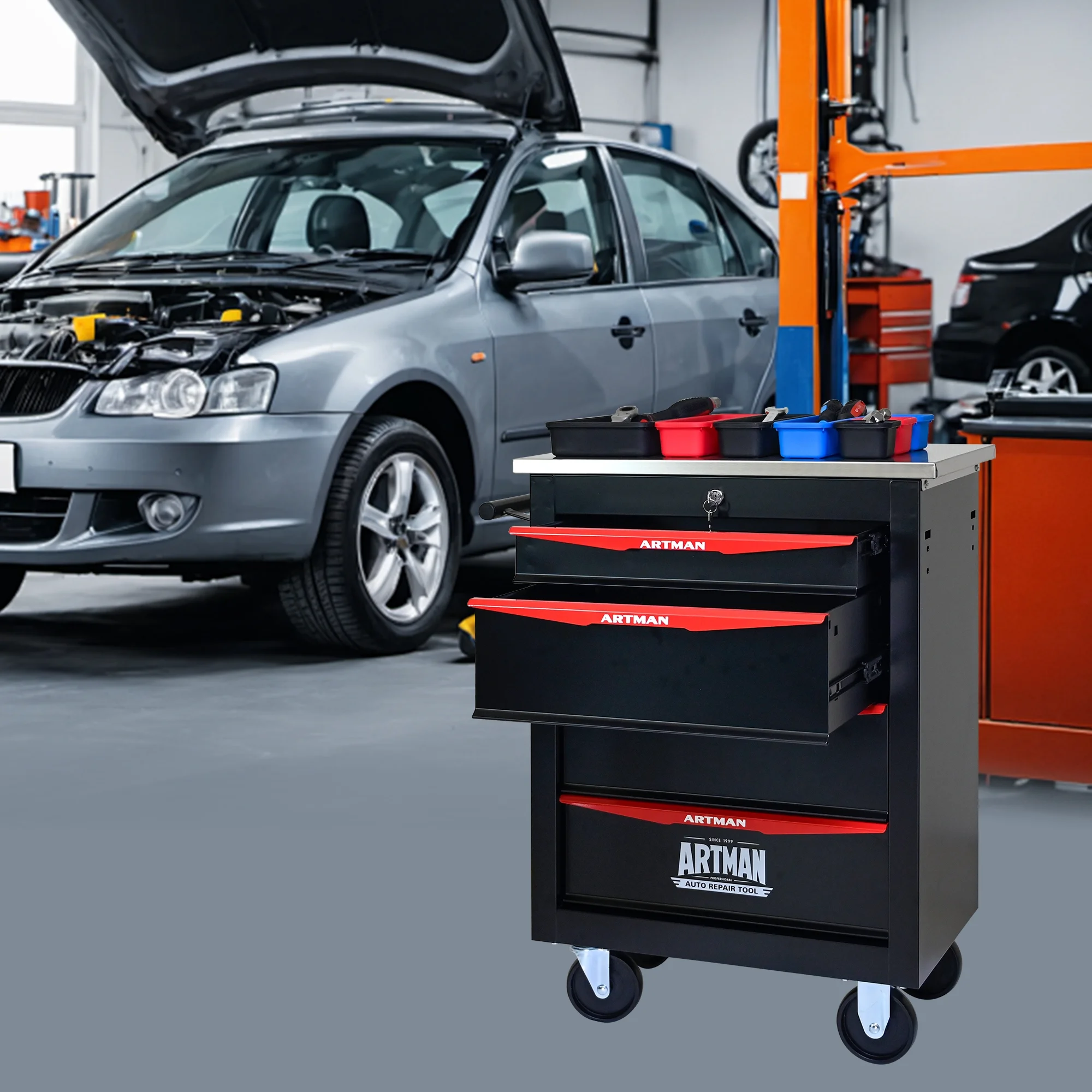 ARTMAN 6 Drawers Metal Rolling Storage Tool Chest Cabinet Cart with Wheels,with Key Locking and Parking Brake, Tool Box for Garage Workshop Warehouse - Image 44