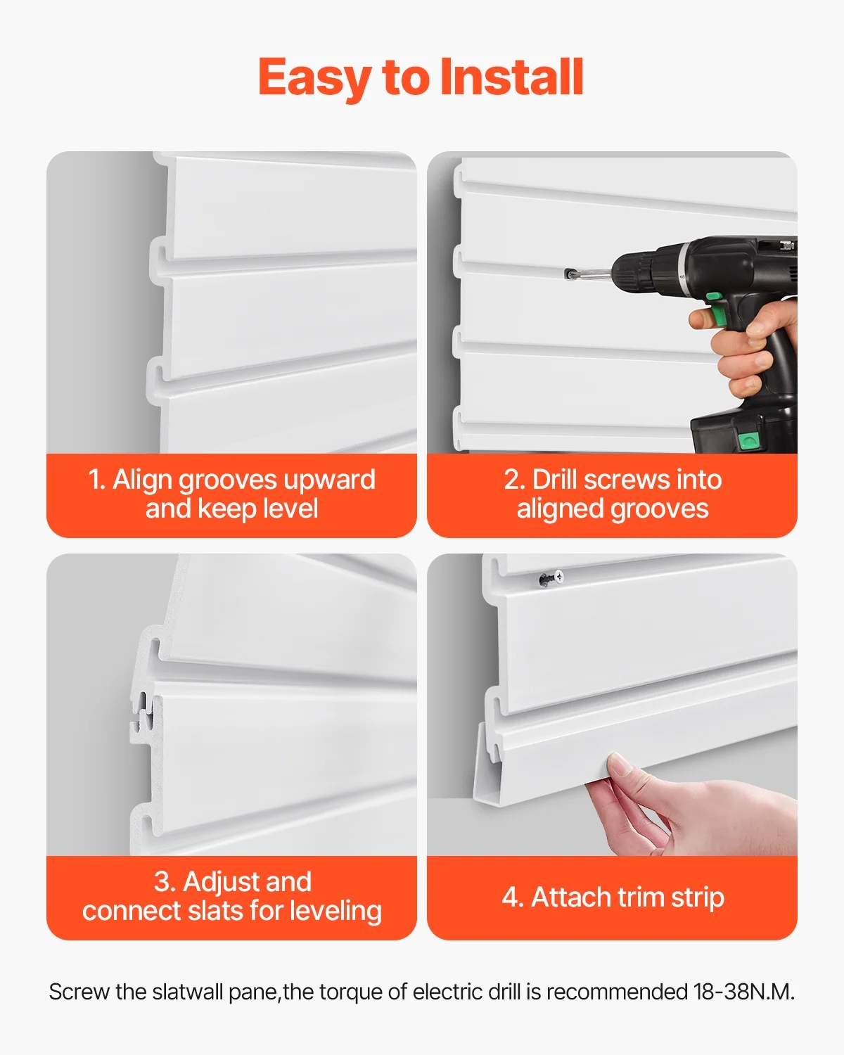 VEVOR Slat Wall Paneling, 8 x 4 ft, PVC Garage Slatwall with Accessories, White Slat Wall Easy-to-Install Adjustable Slatwall Panel with Coupling Structure & DIY Cutting, Fits for Storage & Display - Image 6