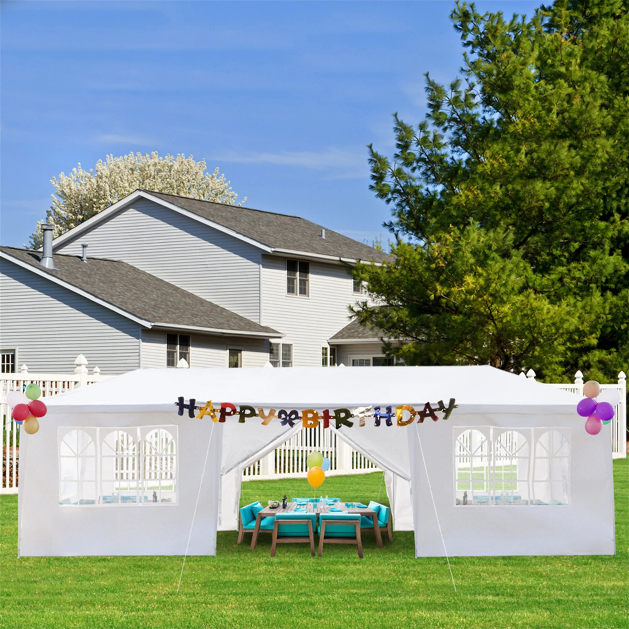 Kadyn 10'x30' Outdoor Party Tent with 8 Removable Sidewalls, Waterproof Canopy Patio Wedding Canopy, White - Image 6