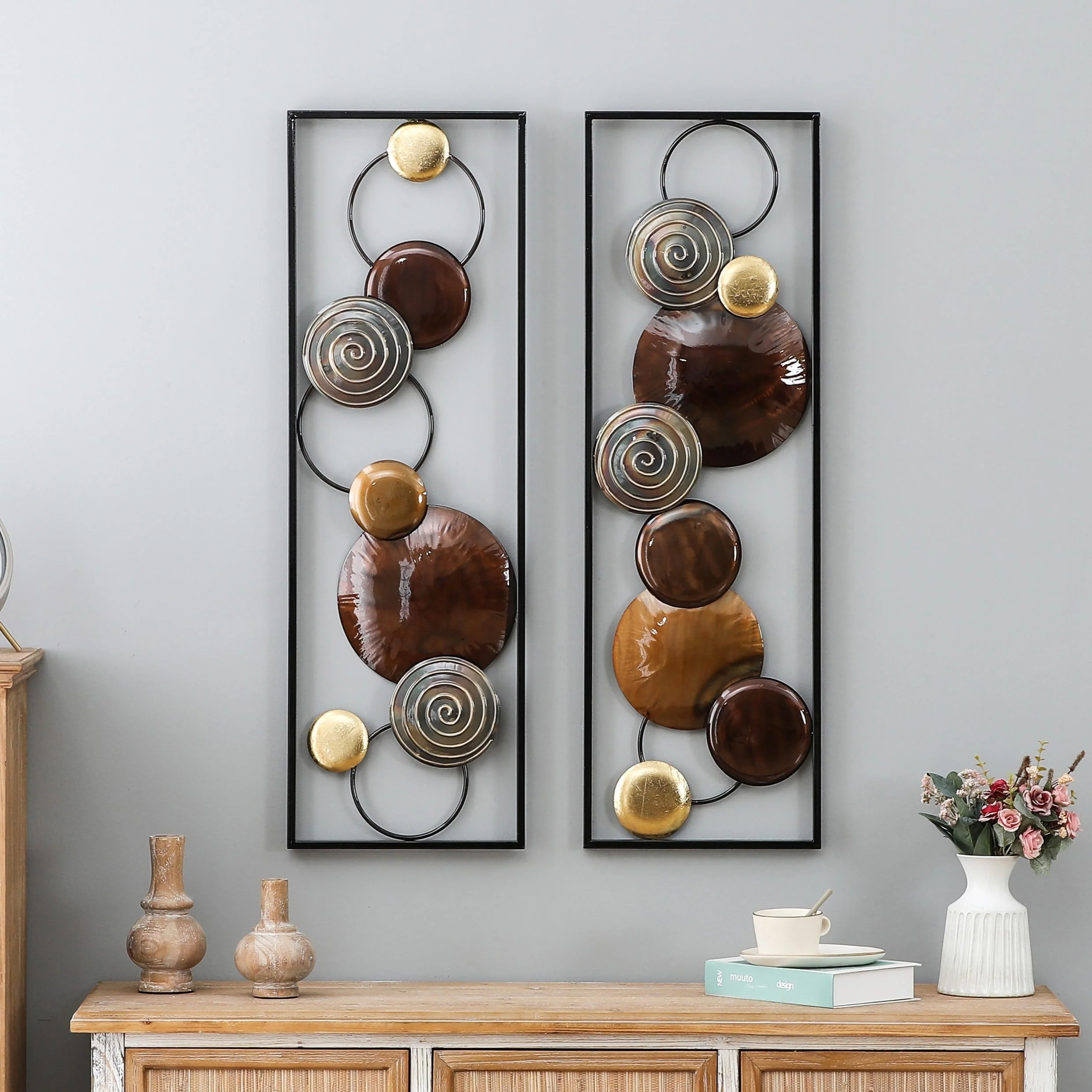 Set of 2 Modern Gold and Brown Metal Wall Decor, Abstract Decorative Wall Art for Living Room, Bedroom and Home Decoration - Image 3