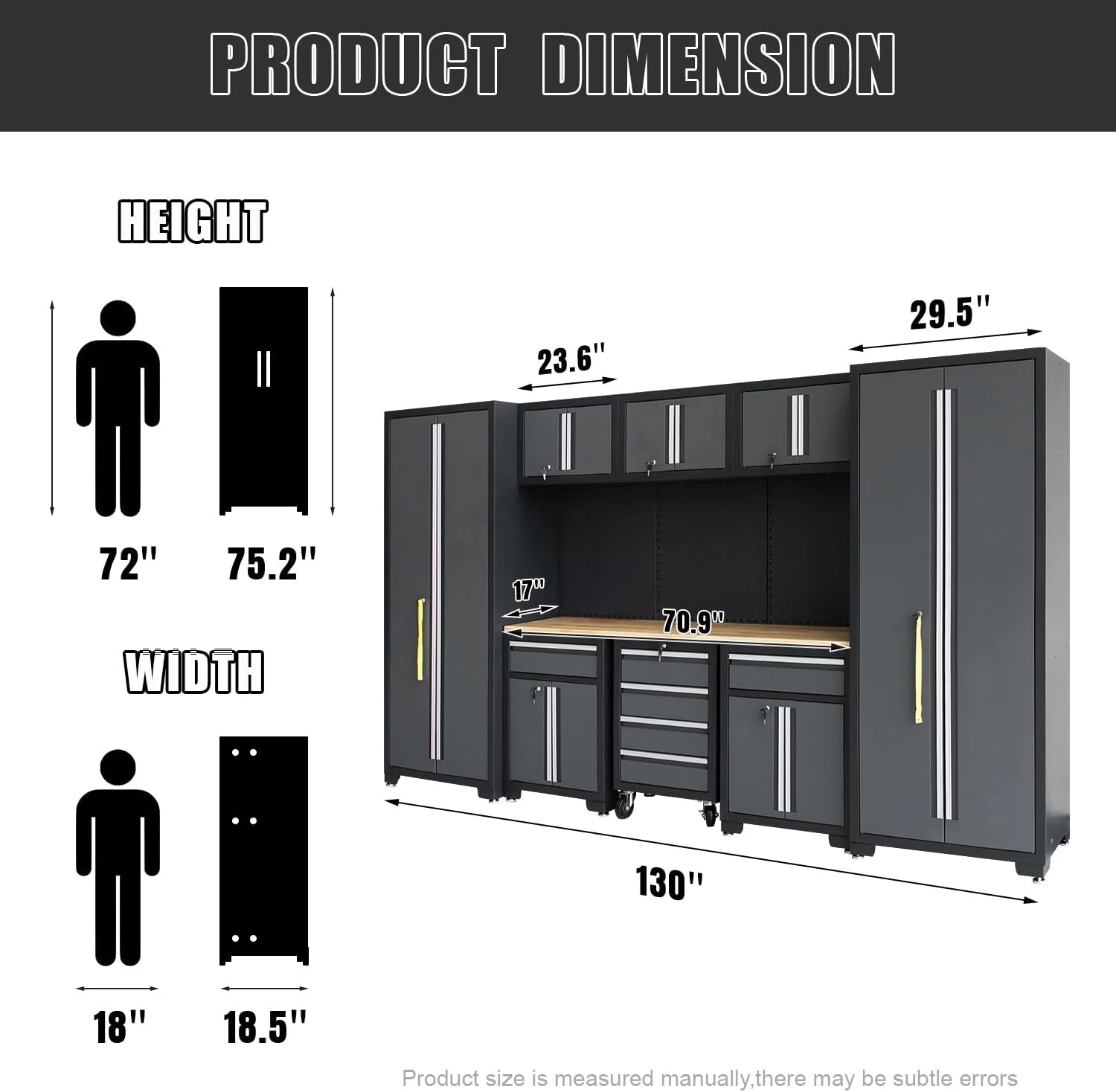HPDMC Garage Storage Cabinet System 9-Pcs Workshop Set Metal Garage Cabinets and Storage System with Steel Cabinet Drawers, Rolling Chest, Workbench, Pegboard for Garage Tool Organization - Image 4