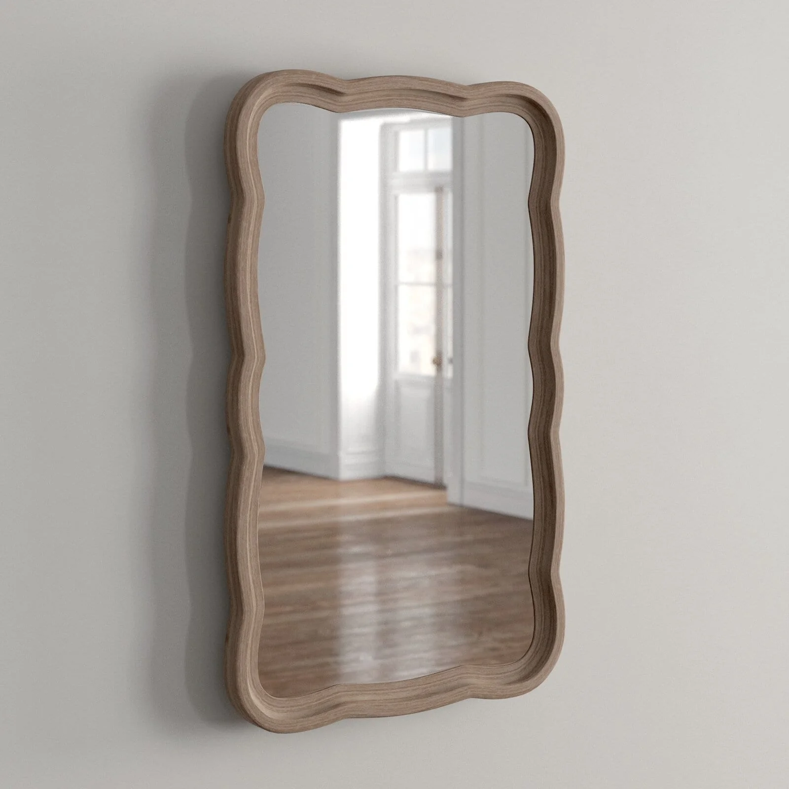 Curved Scallop Wood Frame Accent Mirror, Modern Decorative Wall Mirror for Living Room, Bedroom and Entryway - Image 9