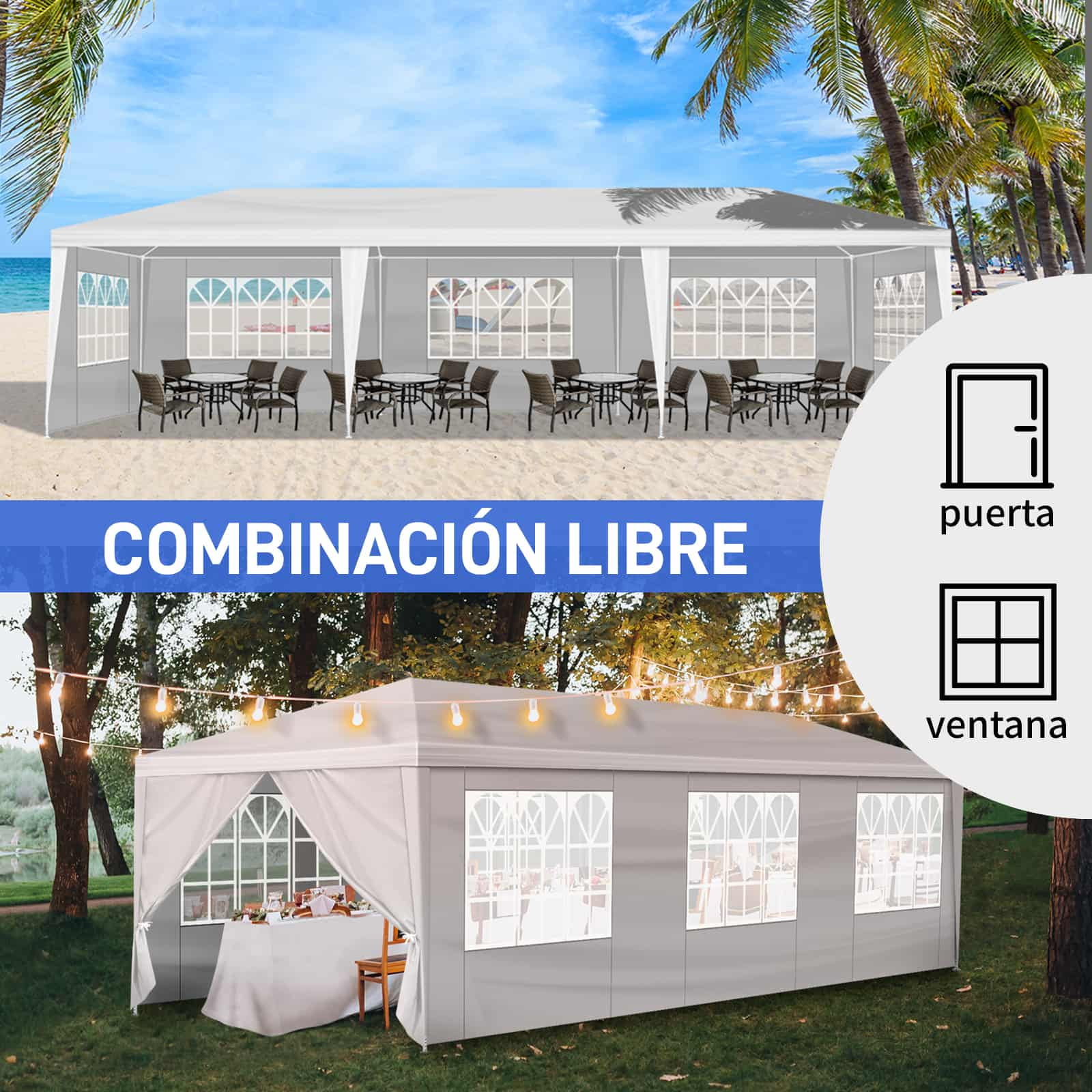 10'x30' Canopy Tent, Canopy Party Tent with 8 Removable Sidewalls,Waterproof Gazebo Tent for Patio/Outdoor/Wedding Parties and Events, White - Image 5