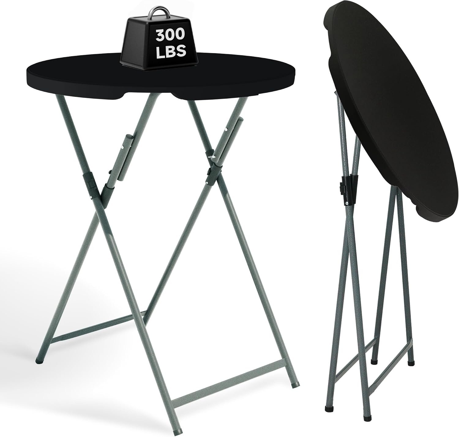 32" Round Folding Cocktail Table, HDPE Material Top with Steel Frame, Stable and Easy to Clean, High Top Table for Parties, Patio, Events, 2 Pack, Black - Image 2