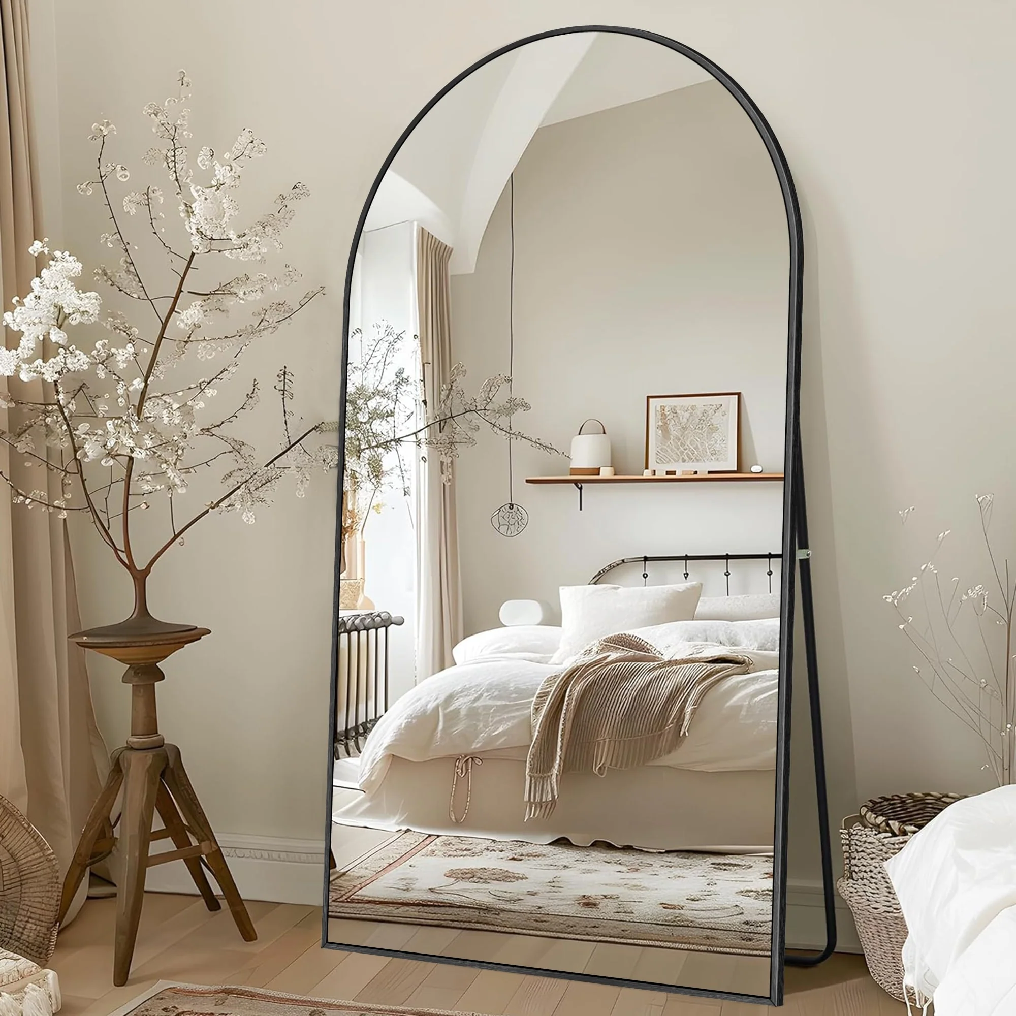 Modern Arched Full Length Floor Mirror, Aluminum Alloy Frame Standing Full Body Mirror - Image 4