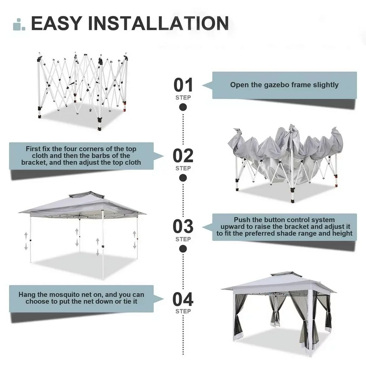 COBIZI 11x11 Pop up Gazebo Outdoor Canopy Gazebo Patio Gazebo with Mosquito Netting Canopy Shelter with 121 Square feet of Shade for Poolside, Garden, Party and Backyard, Khaki - Image 25