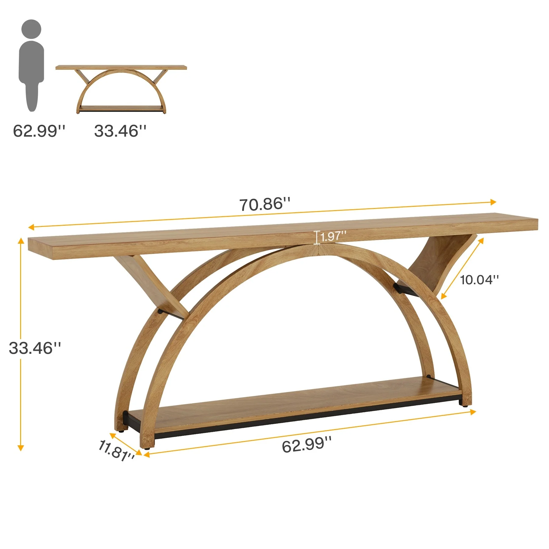 Gray 2-Tier Slim Console Sofa Table, Semi-Circular Metal Frame for Hallway - Image 5