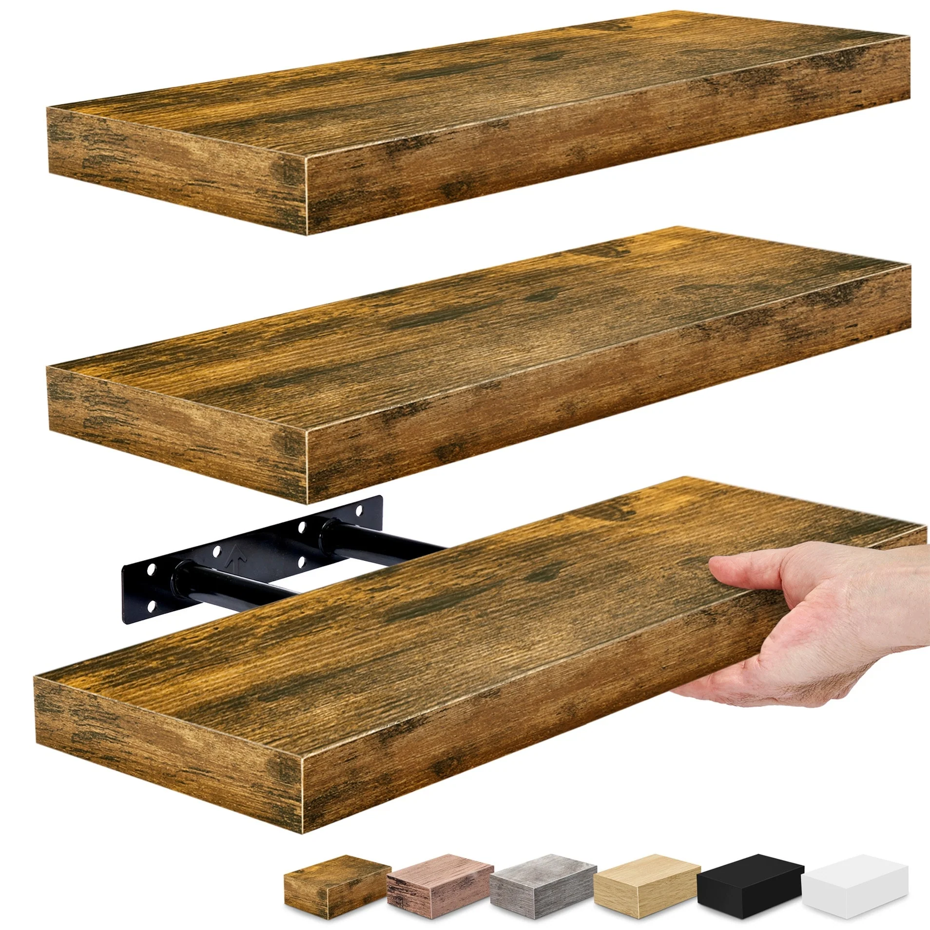 3-Pack Rustic Wood Floating Wall Shelves, Beach Style Hanging Display and Storage Shelves - Image 5