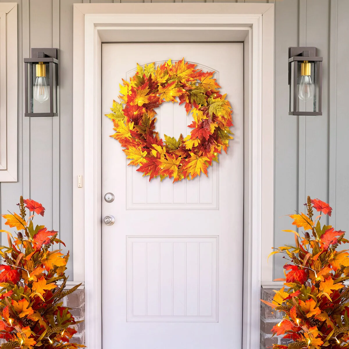Thanksgiving LED Lighted Fall Maple Leaf Wreath and Garland - Autumn Home Decor - Image 23
