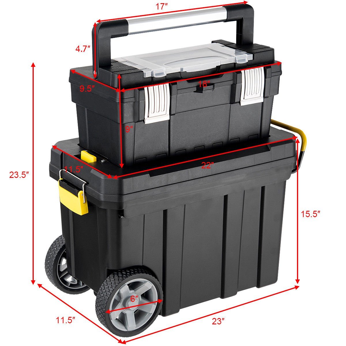 2-in-1 Rolling Toolbox, Portable Plastic Tool Organizer and Storage Box Set - Image 3