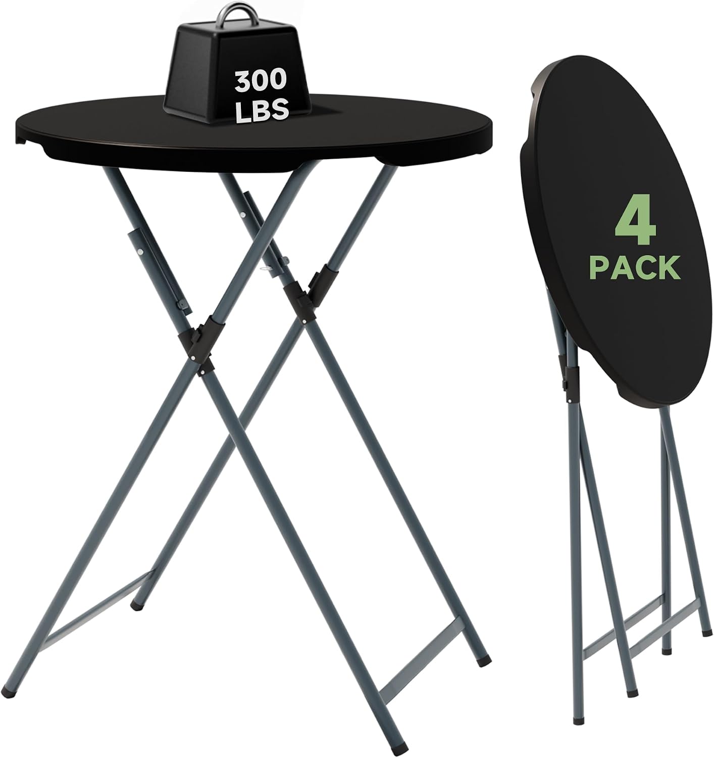 32" Round Folding Cocktail Table, HDPE Material Top with Steel Frame, Stable and Easy to Clean, High Top Table for Parties, Patio, Events, 2 Pack, Black - Image 3