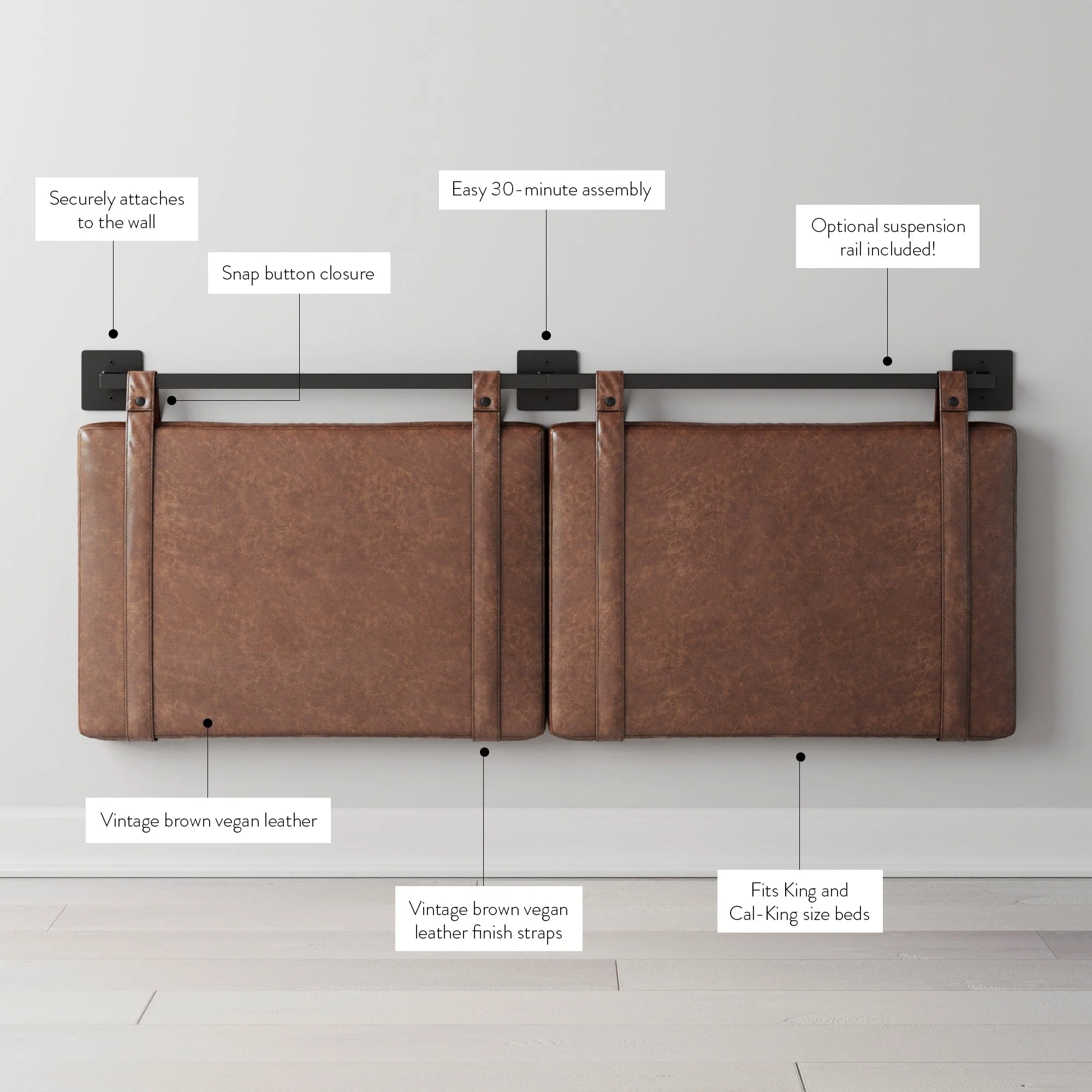 Wall Mount Upholstered Headboard with Metal Rail - Modern Bedroom Headboard - Image 17