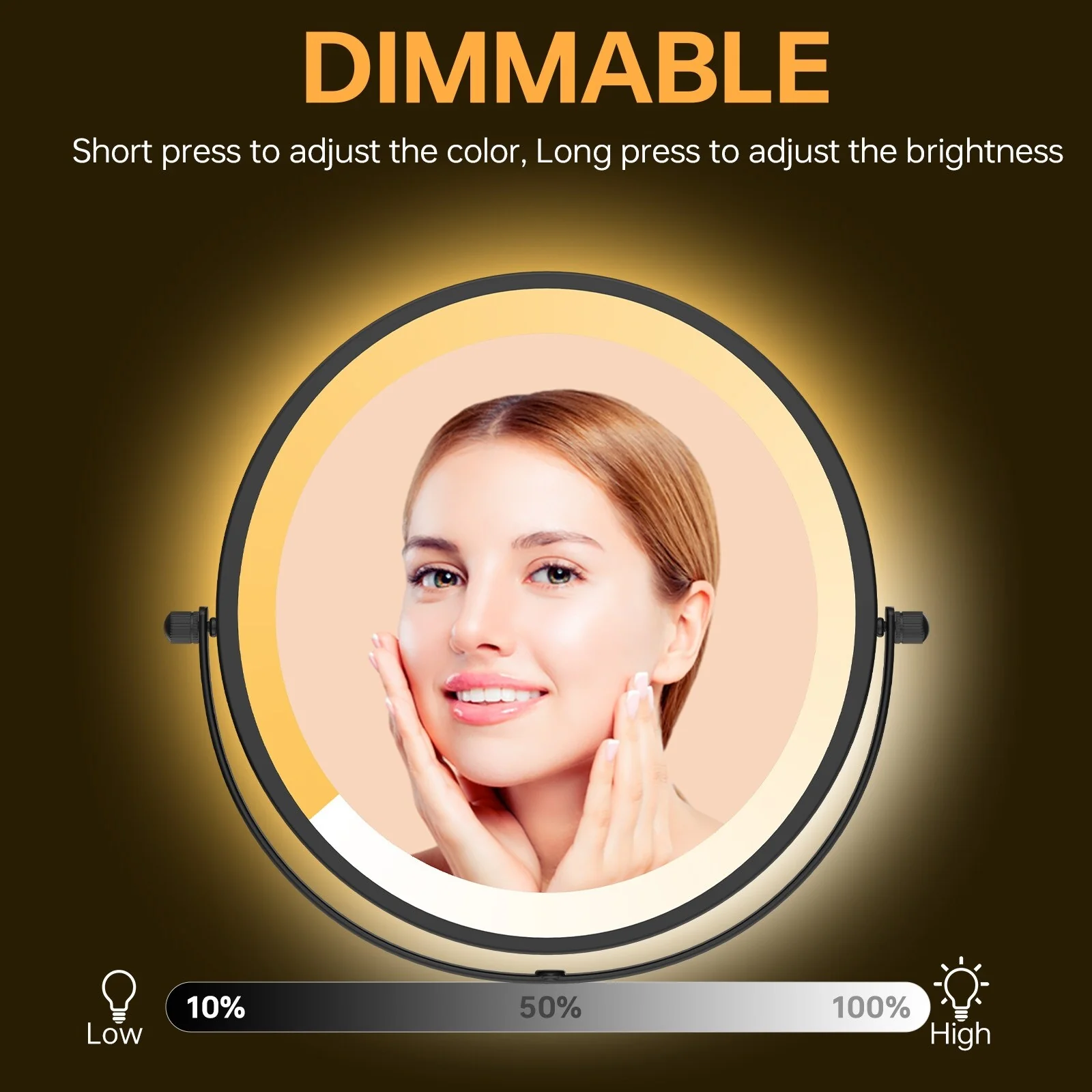 8 Inch Round Wall Mounted Makeup Mirror, Rechargeable, 1X/10X Magnification, 3-Color LED Lights - Image 25