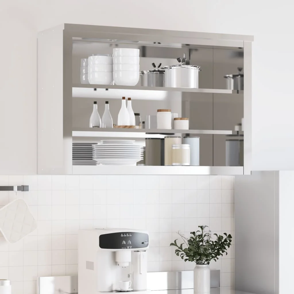 vidaXL Kitchen Wall Cabinet with Shelf Storage Restaurant Stainless Steel - Image 9