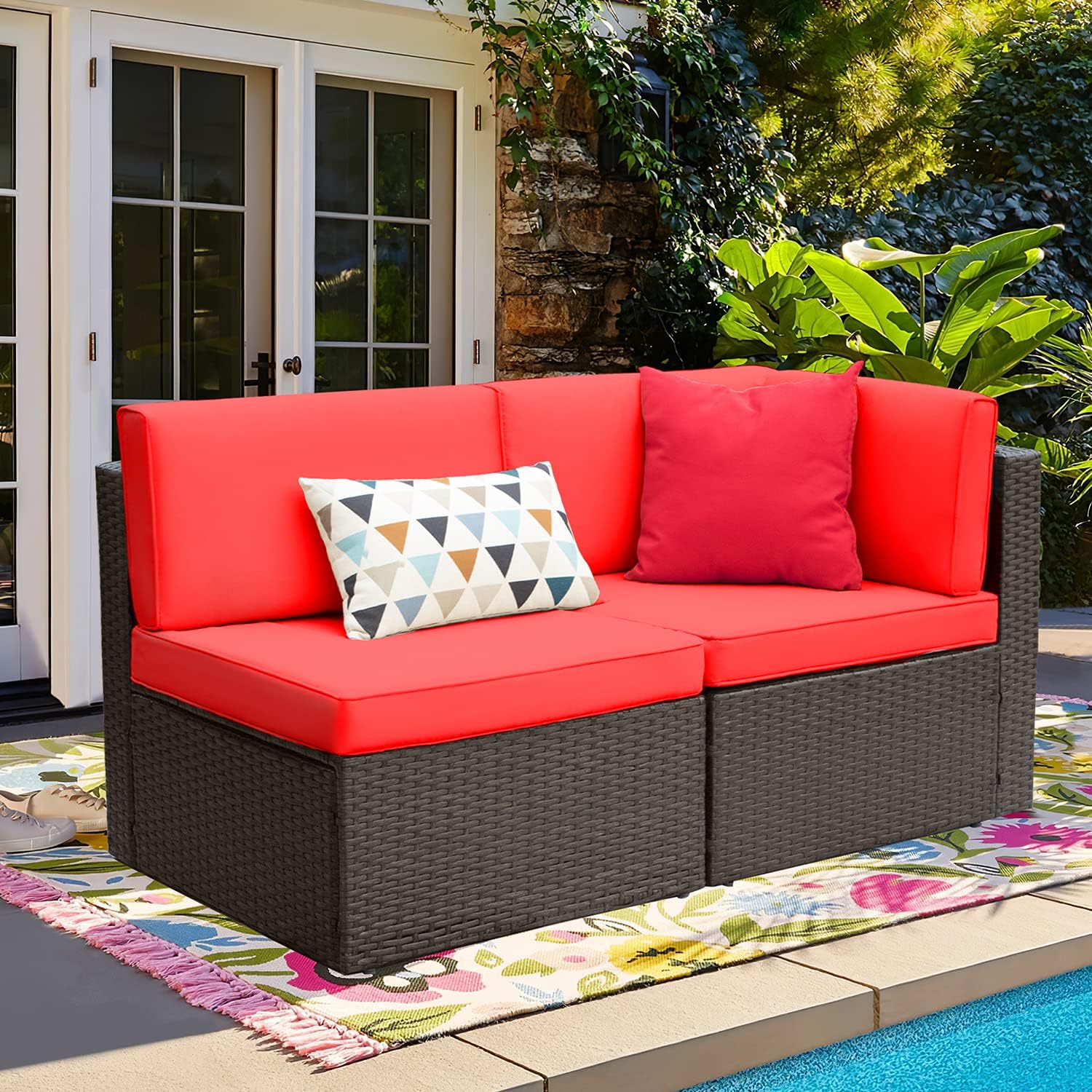 5-Piece All-Weather Patio Furniture Set with Cushions, Outdoor Wicker Conversation Sofa Set for Garden, Deck & Backyard - Image 45