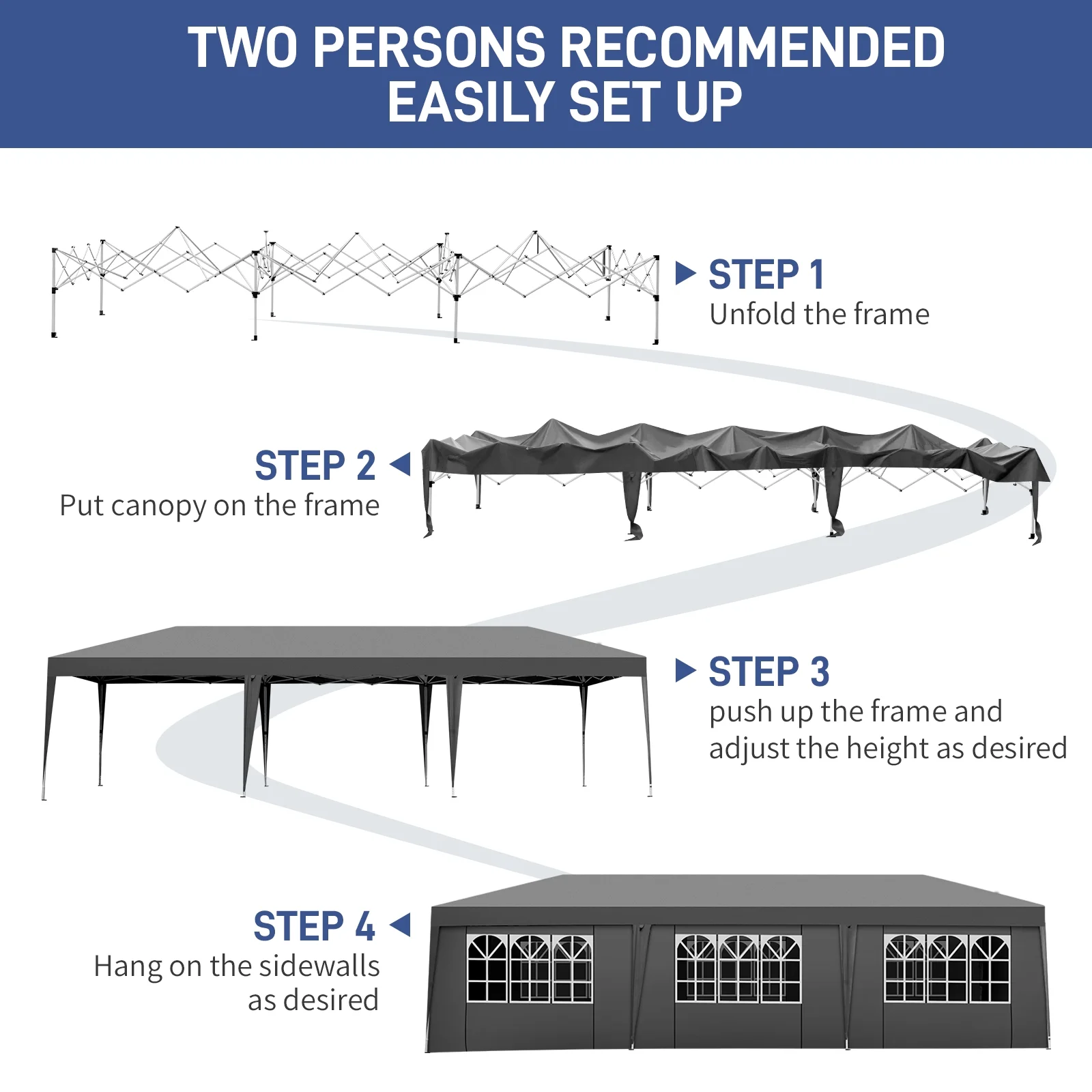 UBesGoo Ez Pop Up Patio Canopy Tent Gazebo Outdoor Party with 6 Sidewalls 10 x 20 ft Blue - Image 39