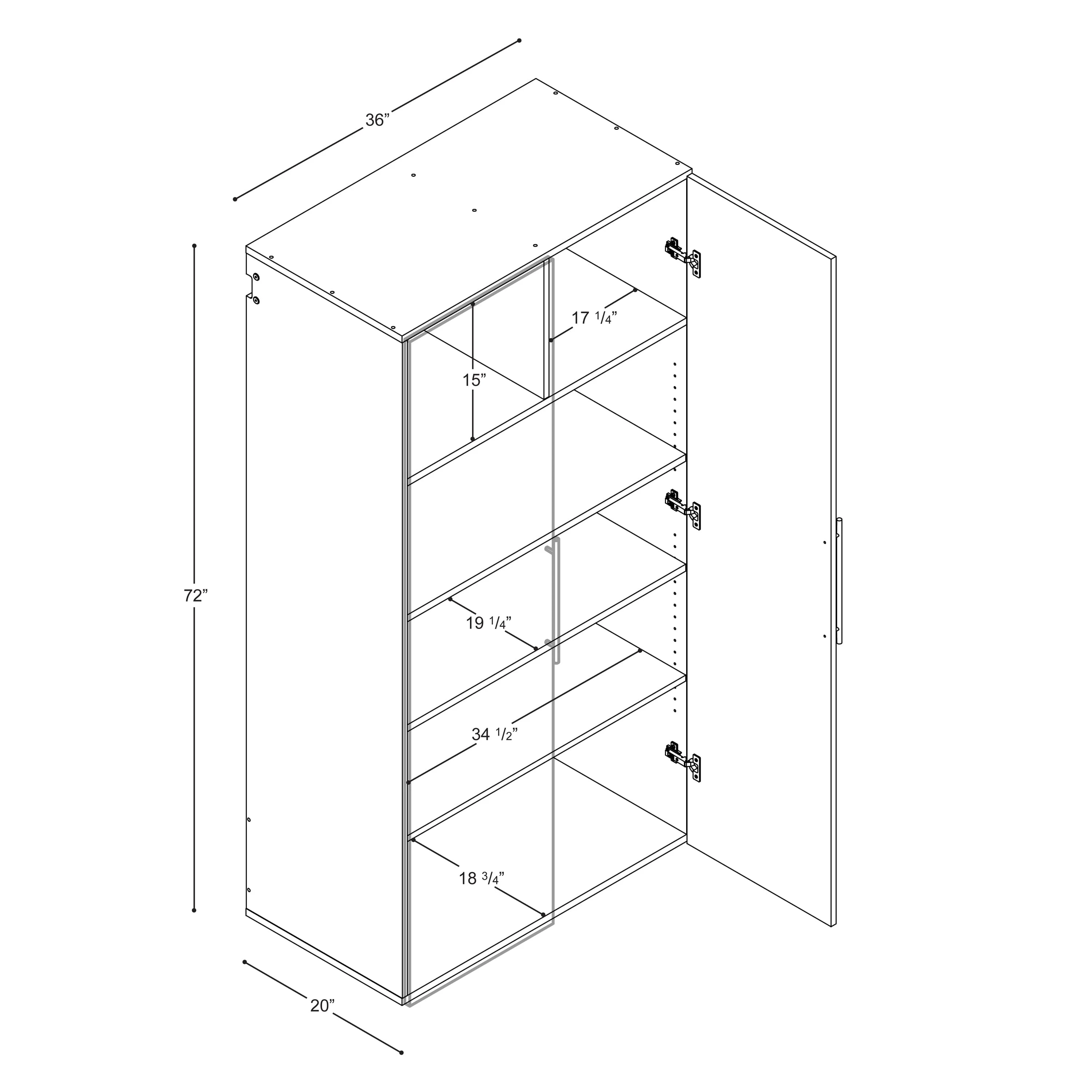 Prepac HangUps Large Storage Cabinet - Immaculate White 36" Cabinet with Storage Shelves and Doors; Ideal for Bin and General Storage Solutions - Image 7