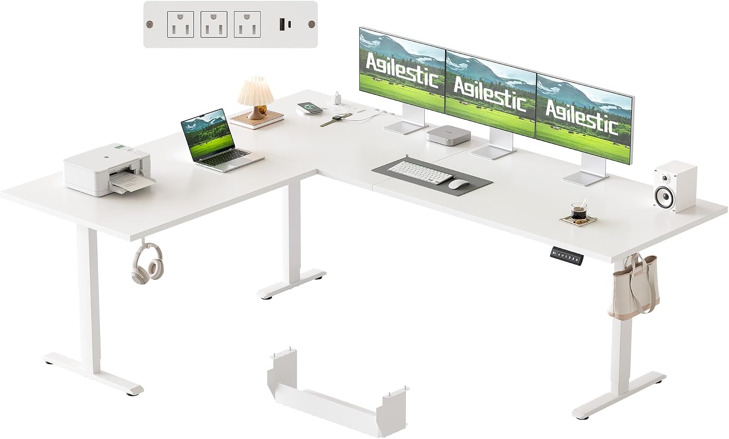 63 Inch L Shaped Electric Standing Desk with Led, Black - Image 2
