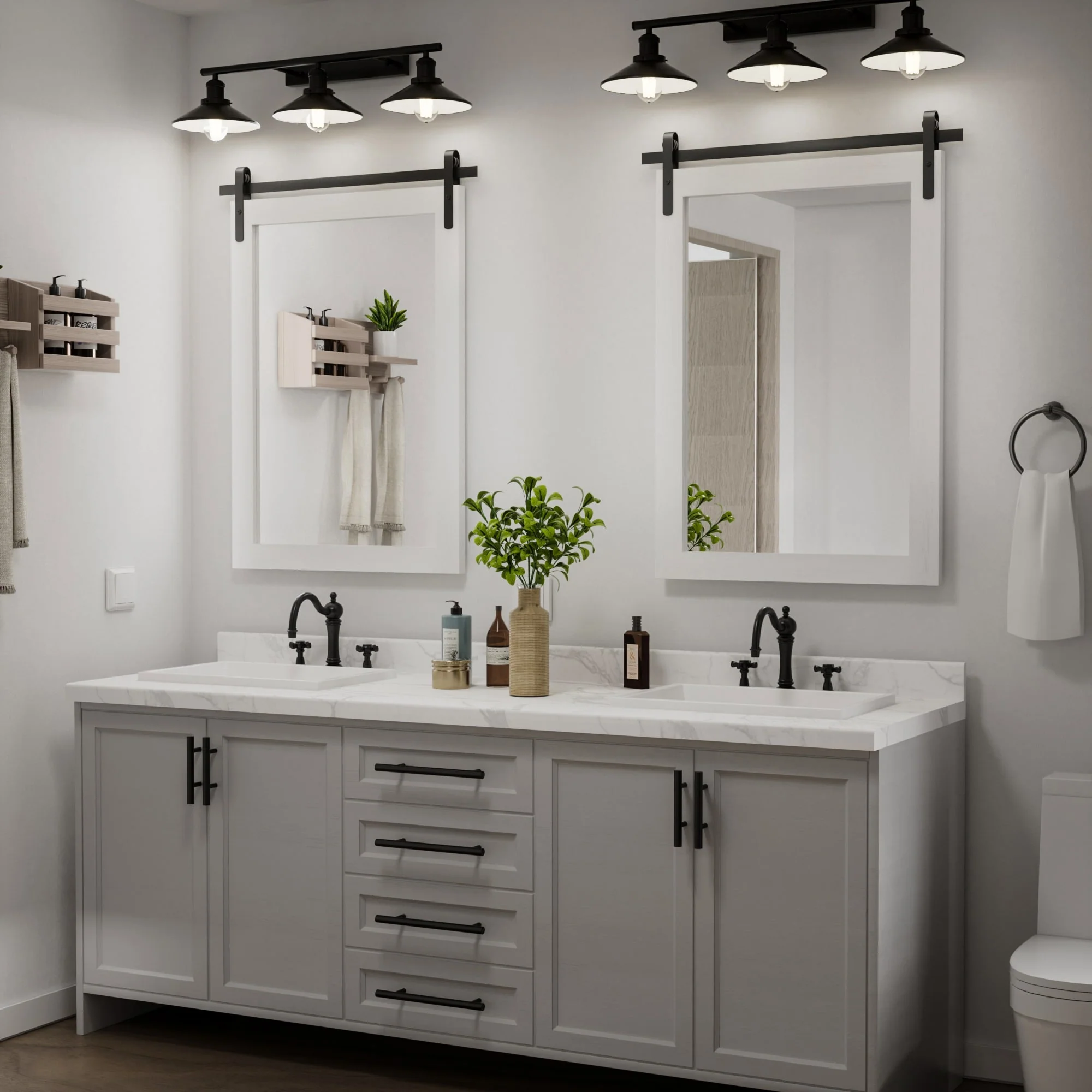 Modern Rectangular Wall Mirror with Wood Frame, Bathroom and Barn Door Mirror, Multiple Sizes - Image 43