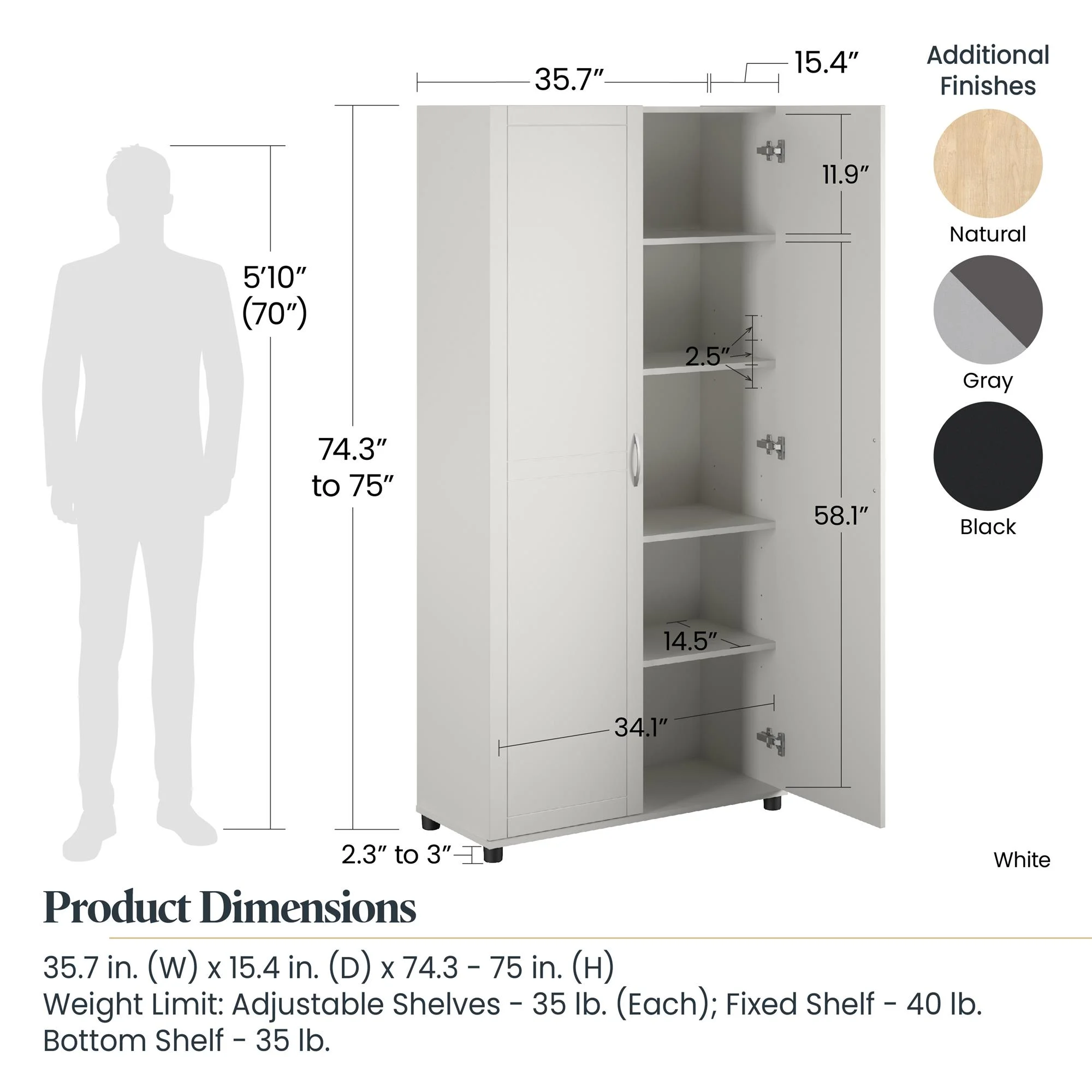 Callahan 36" Utility Storage Cabinet, Black - Image 34