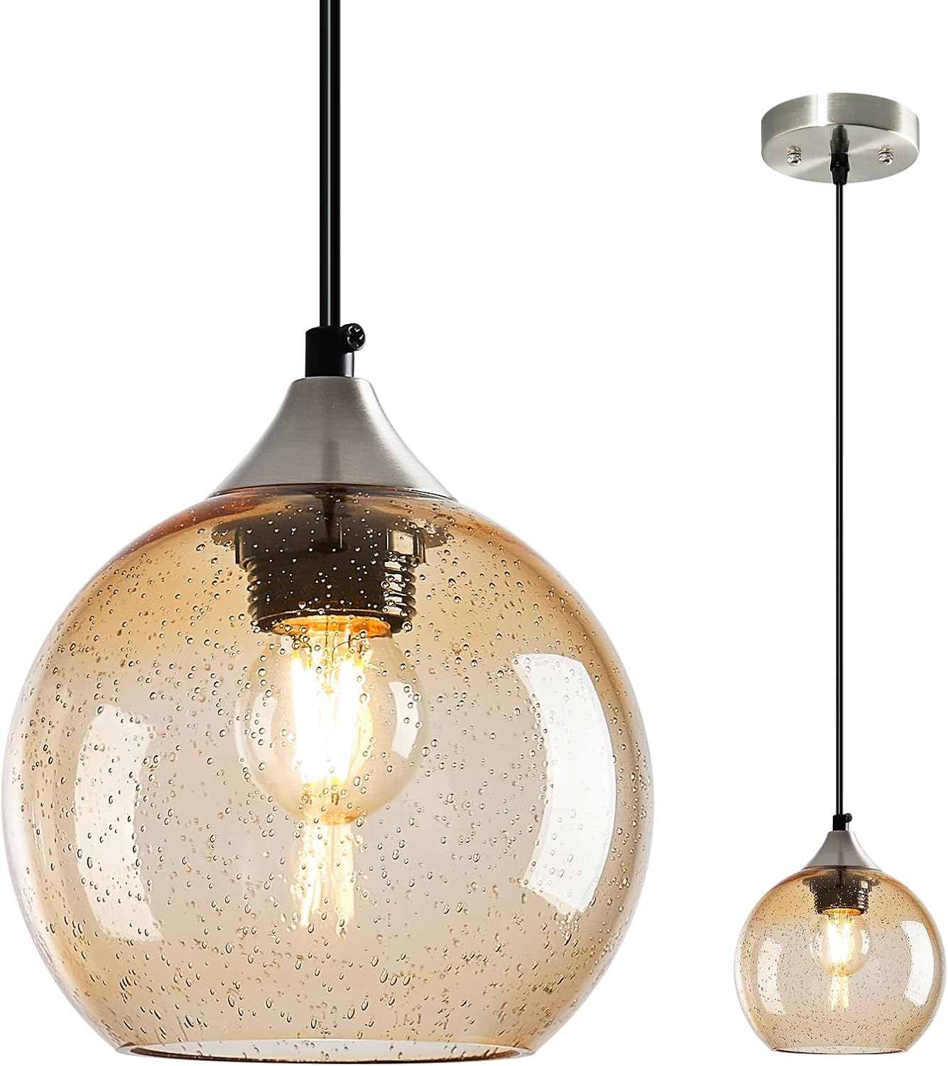 Amber Pendant Lights Kitchen Island 3 Pack, 5.9 in Seeded Glass Globe - Image 67