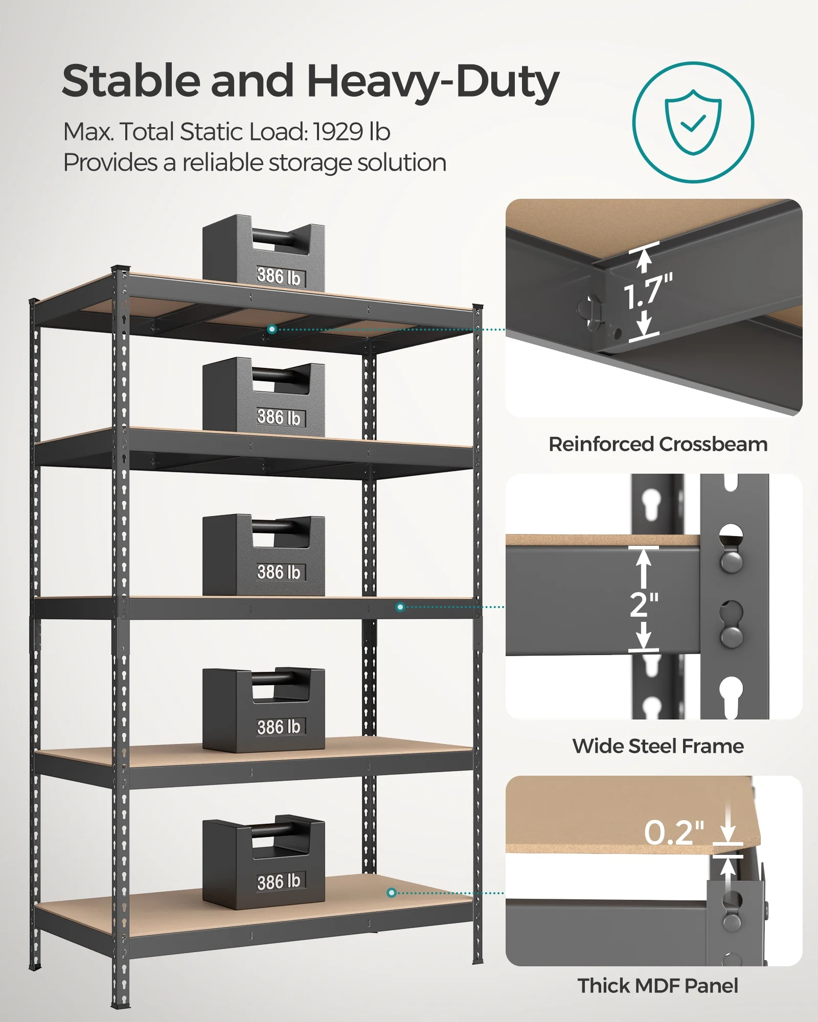 Set of 2 Heavy-Duty 5-Tier Storage Shelves, 2310 lb Total Capacity, Boltless Adjustable Steel Shelving Units for Garage Basement, 59.1" H, Black - Image 21