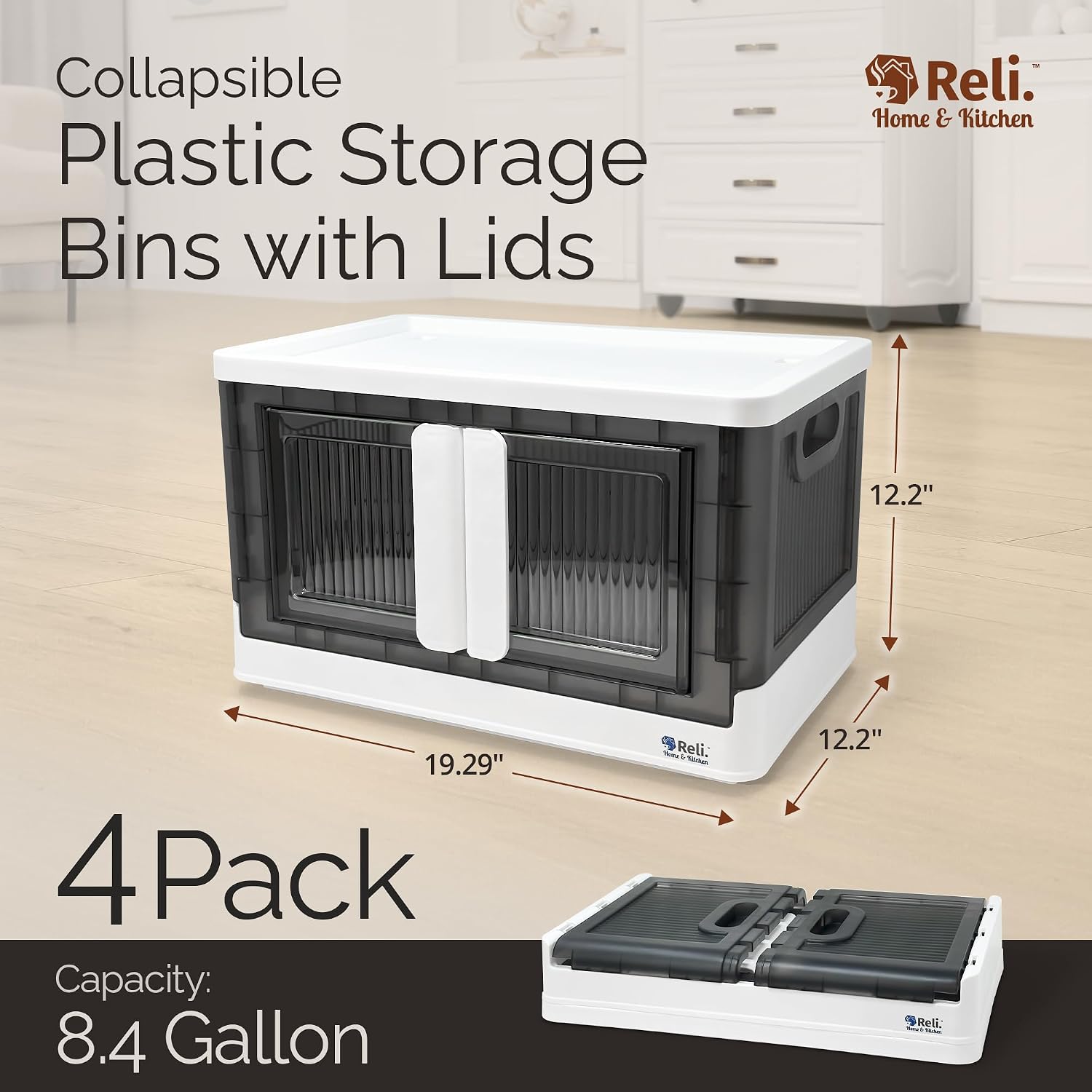 Collapsible Storage Bins 8.4 Gal (4 Pack) | Stackable Bins with Lids - Image 2