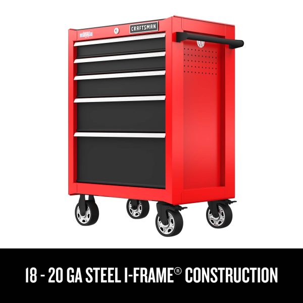 26-Inch W x 36.5-Inch H 5-Drawer Steel Rolling Tool Cabinet, Red - Image 5
