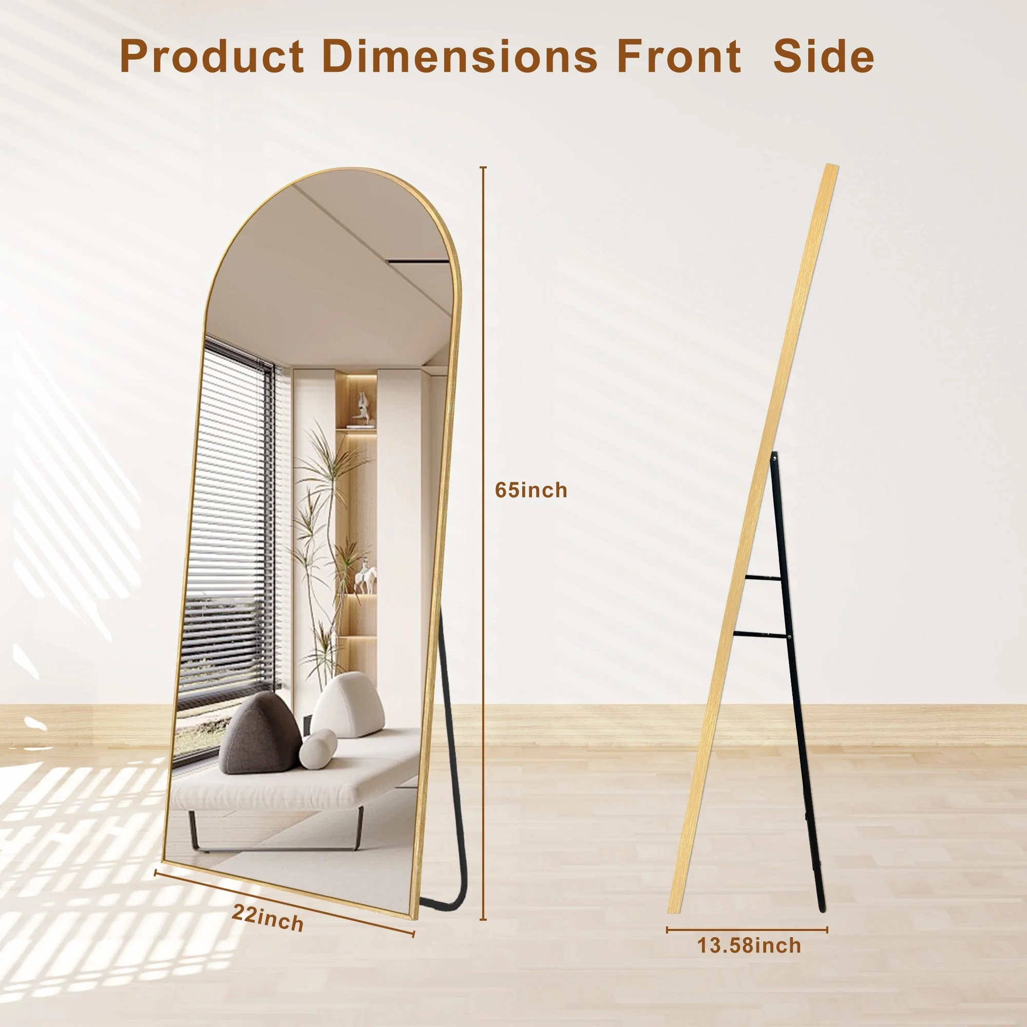 Modern Arched Full Length Floor Mirror, Aluminum Alloy Frame Standing Full Body Mirror - Image 35