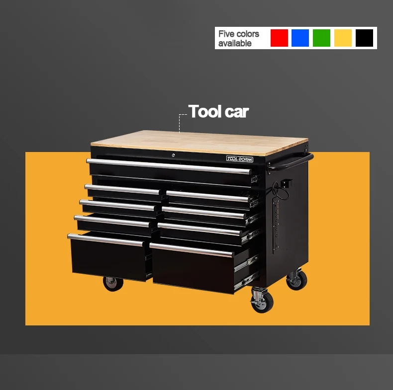Rolling Tool Chest Extra-Deep 46In 9-Drawers, Mobile Tool Storage Cabinet/Work Bench with Wooden Top/Power Strip, Equipped with Casters, Handle, Liner, and Locking System, 1200 lbs Capacity - Image 3