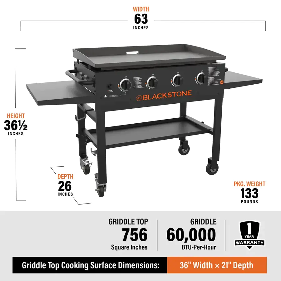 4-Burner 36" Griddle Cooking Station with Side Shelves - Image 3