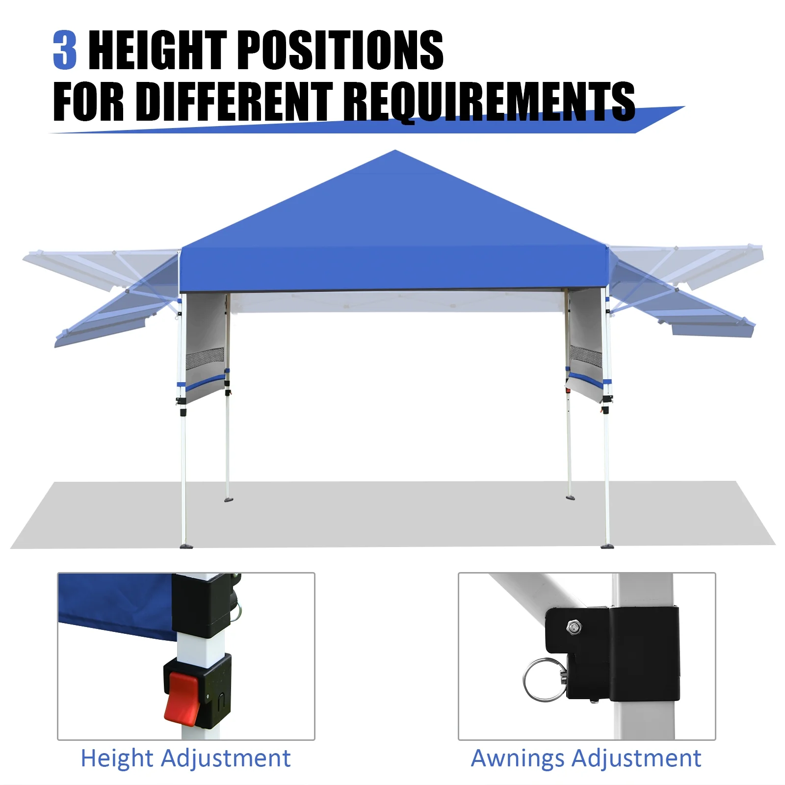 Patiojoy 10x17ft Pop up Canopy 3 Height Adjustment Folding Tent with Roller Bag White - Image 38