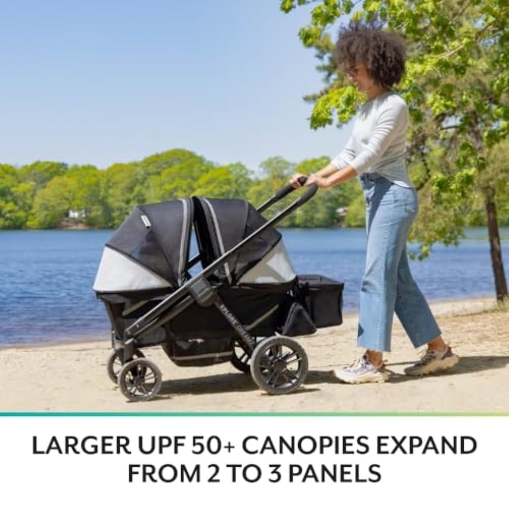 2-in-1 All-Terrain Baby Stroller Wagon with Canopy and Storage - Gray - Image 17