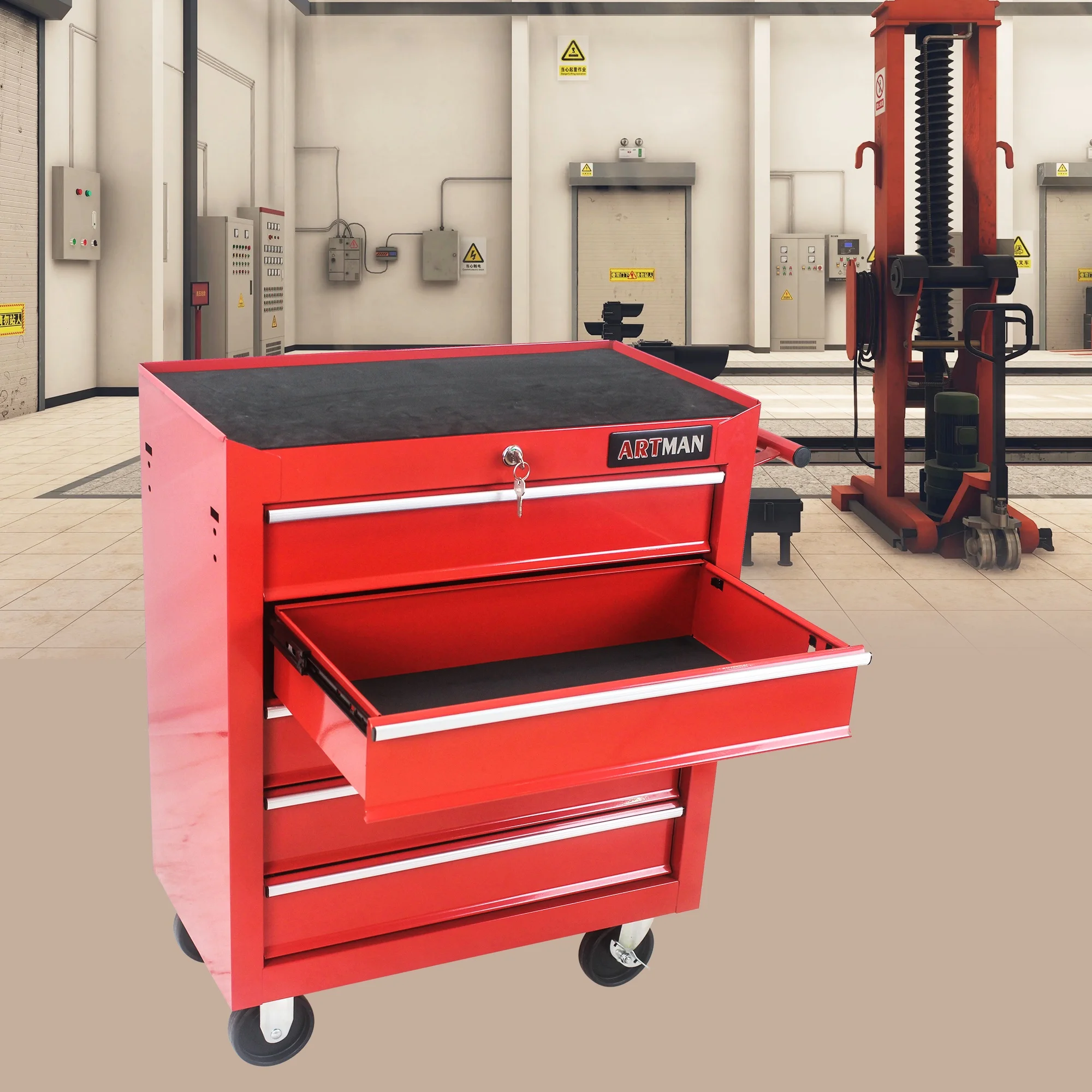 5-Drawer Rolling Tool Chest on Wheels, 24-inch Tool Storage Cabinet with Locking System for Garage Workshop Warehouse Repair Shop, Red - Image 9
