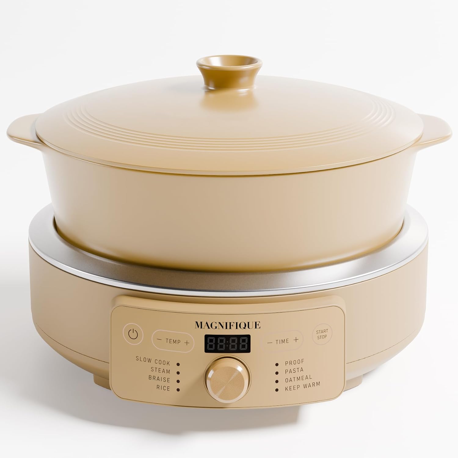 4.5 Quart Slow Cooker, 8-in-1 Casserole Programmable Round Multi-Cooker, Non-Toxic Clay pot Slow Cooker for Rice, Pasta, Steam & Proof, Oven Safe Pot to 500°F, Brown - Image 2
