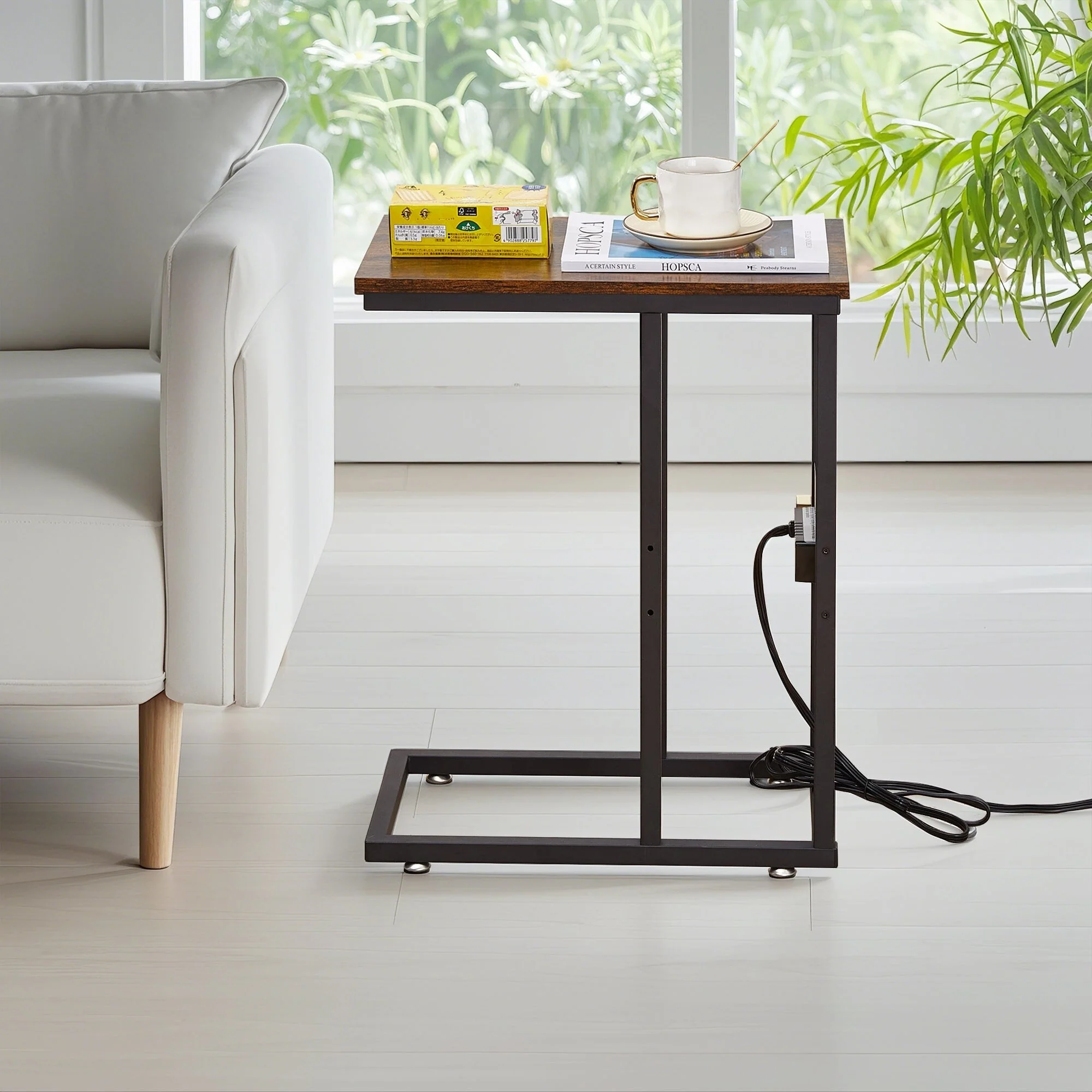 Set of 2 C-Shaped Sofa Side Tables, Small End Tables for Living Room, Bedside and TV Tray - Image 61