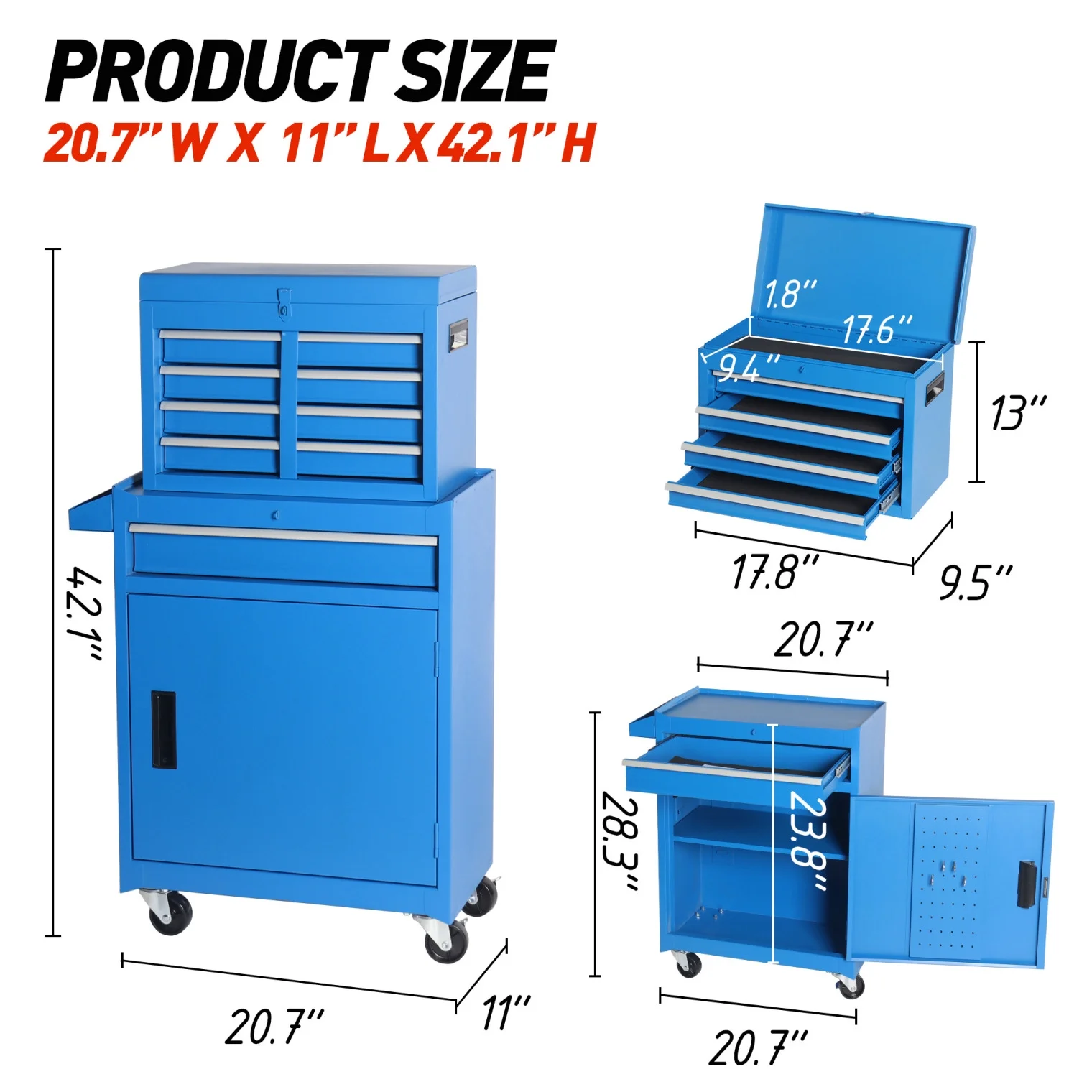5-Drawer Rolling Tool Chest, 2 in 1 Detachable Tool Box with Lockable Wheels, Adjustable Shelf, and Liner for Garage and Workshop Storage (Yellow) - Image 26