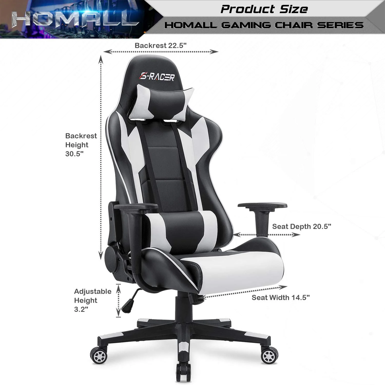 High Back Ergonomic Gaming Chair, Leather Computer Desk Chair for Gaming, Home Office and Work - Image 3