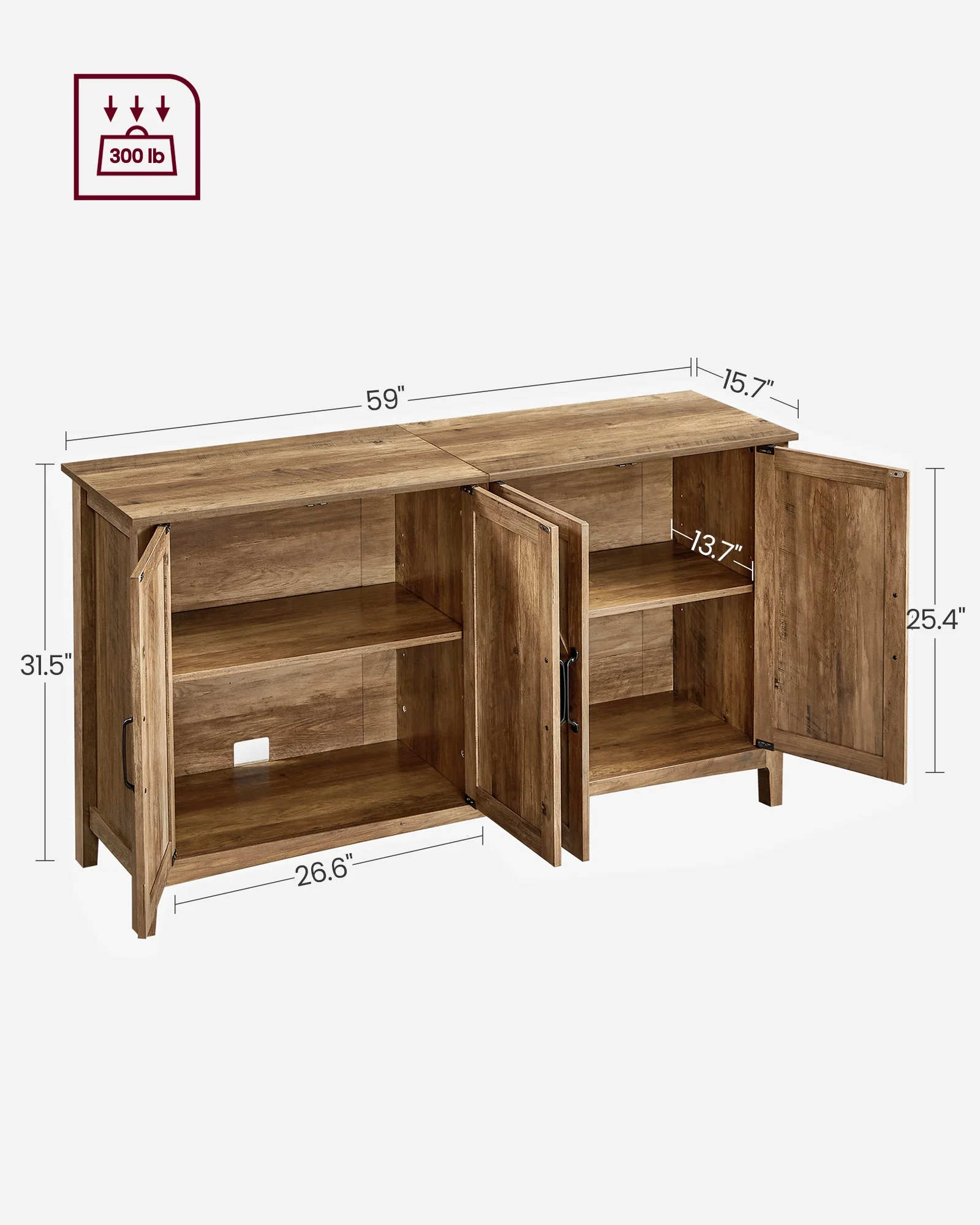 Buffet Cabinet Sideboard Storage Cabinet with Adjustable Shelves for Living Room Rustic Walnut - Image 7