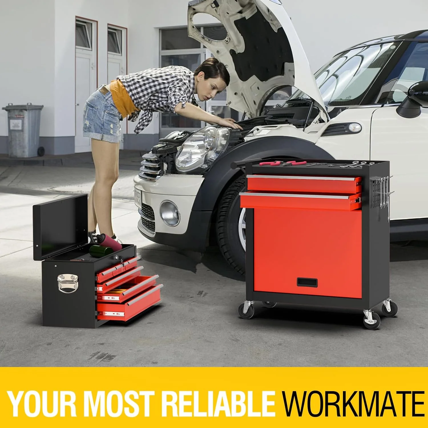 8-Drawer High Capacity Rolling Tool Chest, Removable Cabinet Storage Tool Box with Wheels and Drawers, Detachable Toolbox with Lock for Workshop Mechanics Garage - Image 5