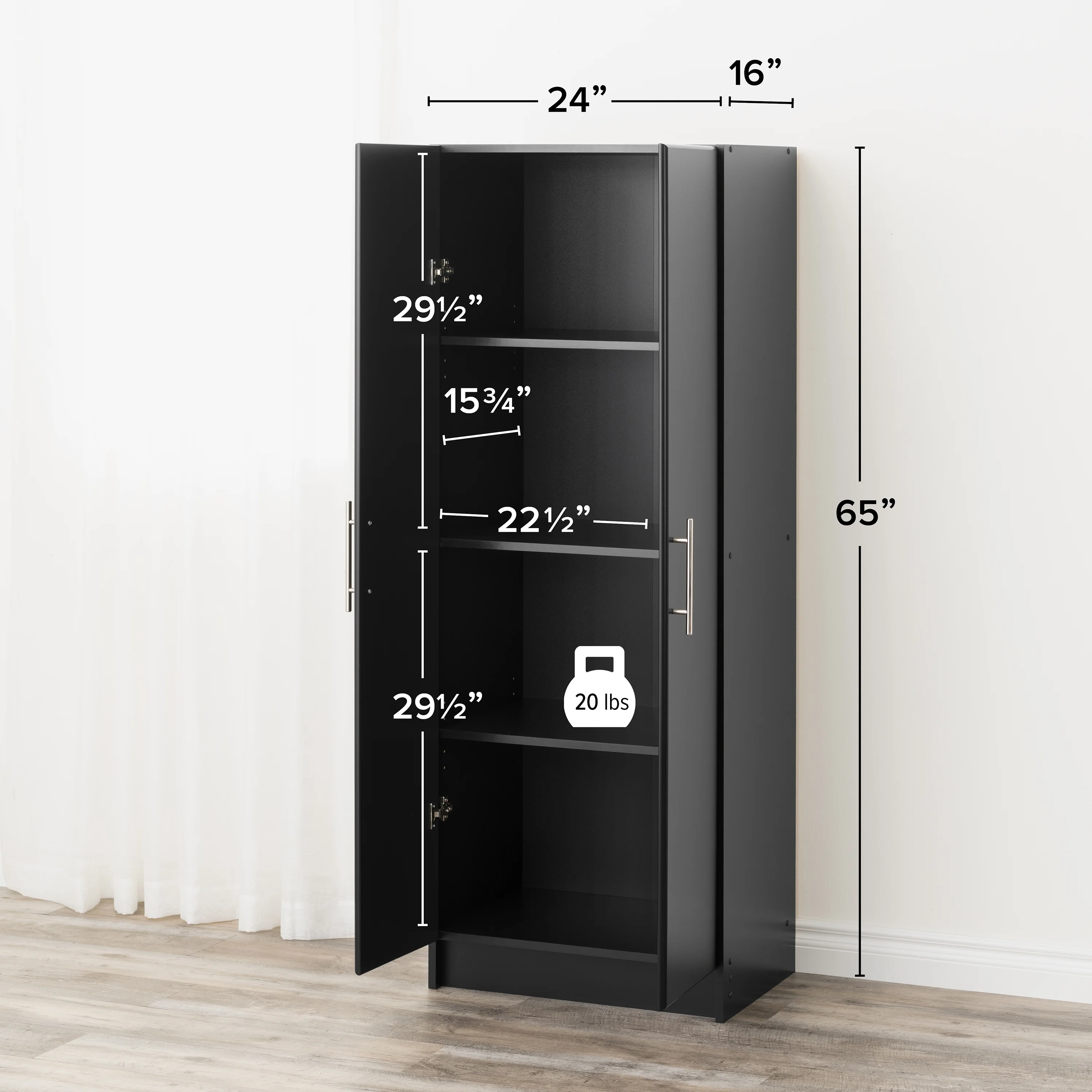 Prepac Elite Deep Storage Cabinet for Garage, 24" W x 65" H x 16" D, Black - Image 4
