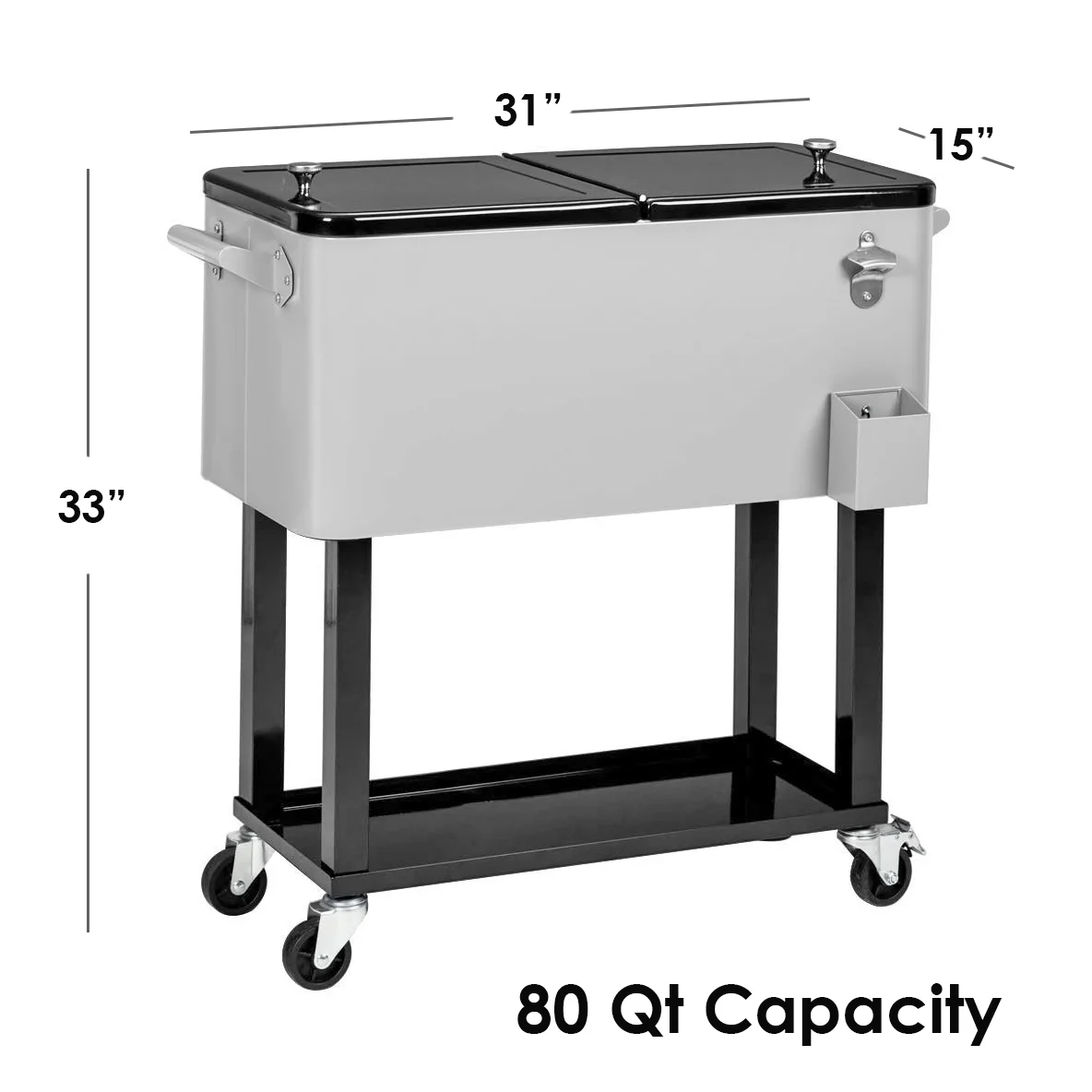 Home Aesthetics Grey 80 Qt Quart Rolling Cooler Ice Chest Beverage Bar for Patio - Image 3