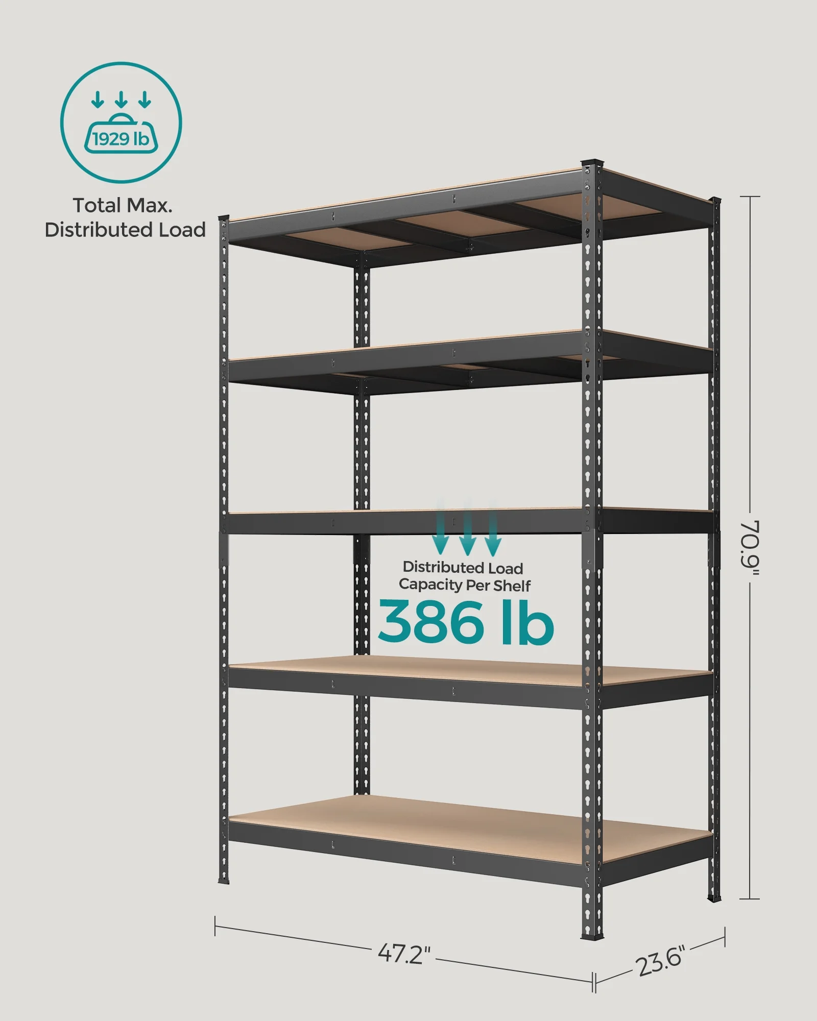 Set of 2 Heavy-Duty 5-Tier Storage Shelves, 2310 lb Total Capacity, Boltless Adjustable Steel Shelving Units for Garage Basement, 59.1" H, Black - Image 22