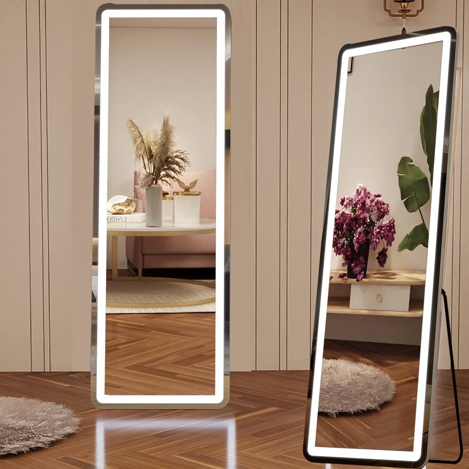 64 x 21 Inch Full Length LED Floor Mirror with Stand, Wall Mounted Full Body Mirror
